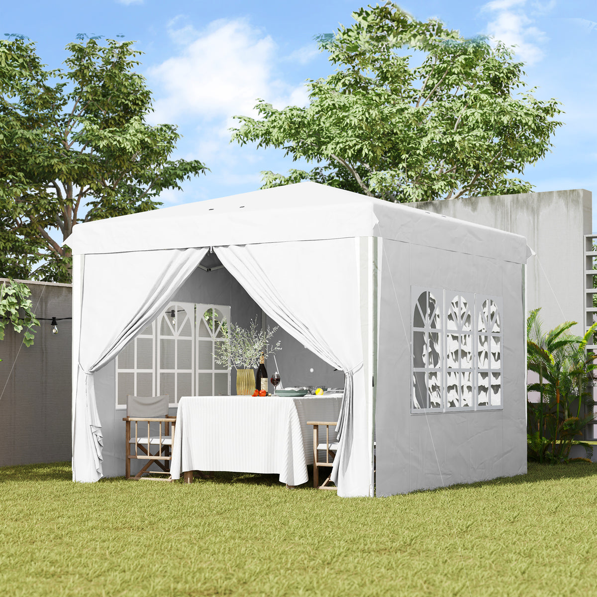 10' x 10' Pop-Up Canopy Tent with Sidewalls - White-Pop-Up Canopies-DECOROLALA