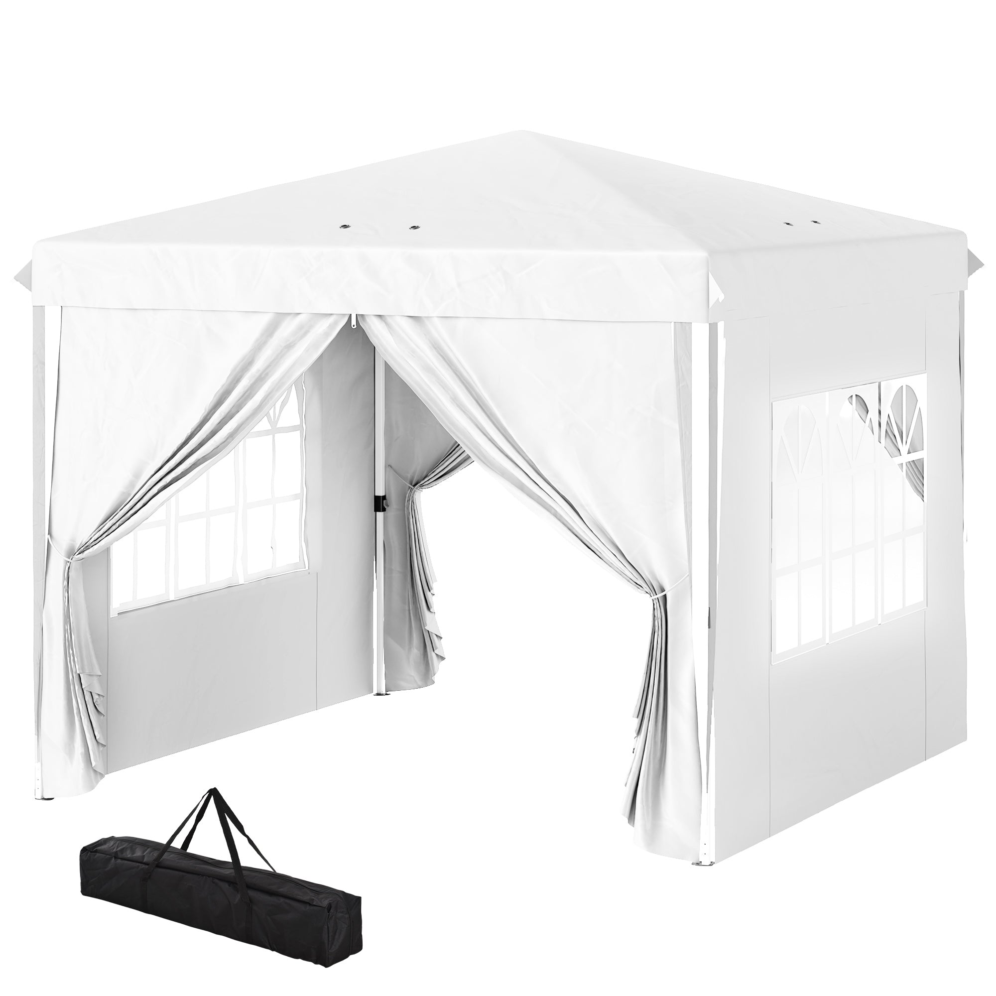 10' x 10' Pop-Up Canopy Tent with Sidewalls - White-DECOROLALA