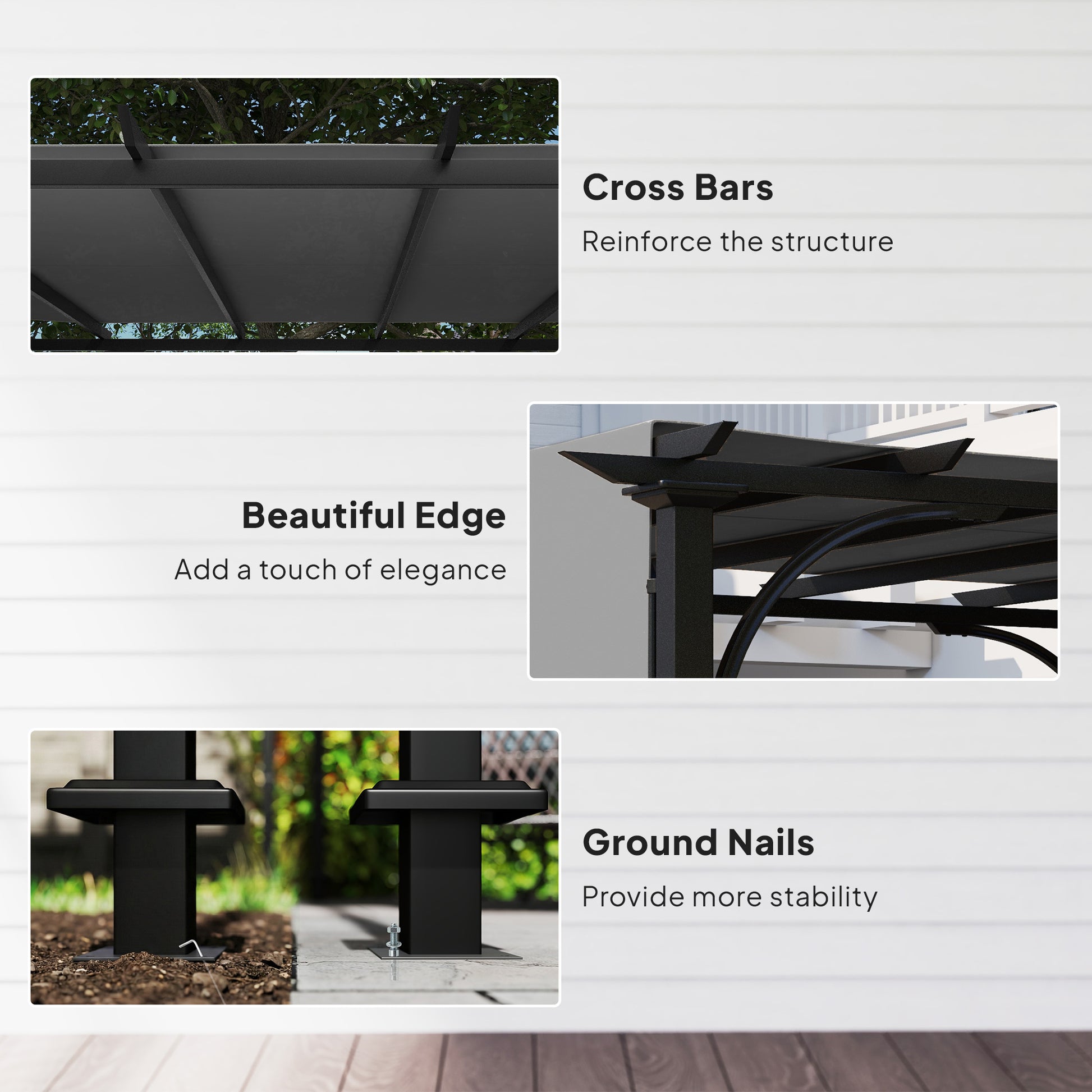 10' x 10' Retractable Pergola Canopy - Dark Grey Steel-DECOROLALA