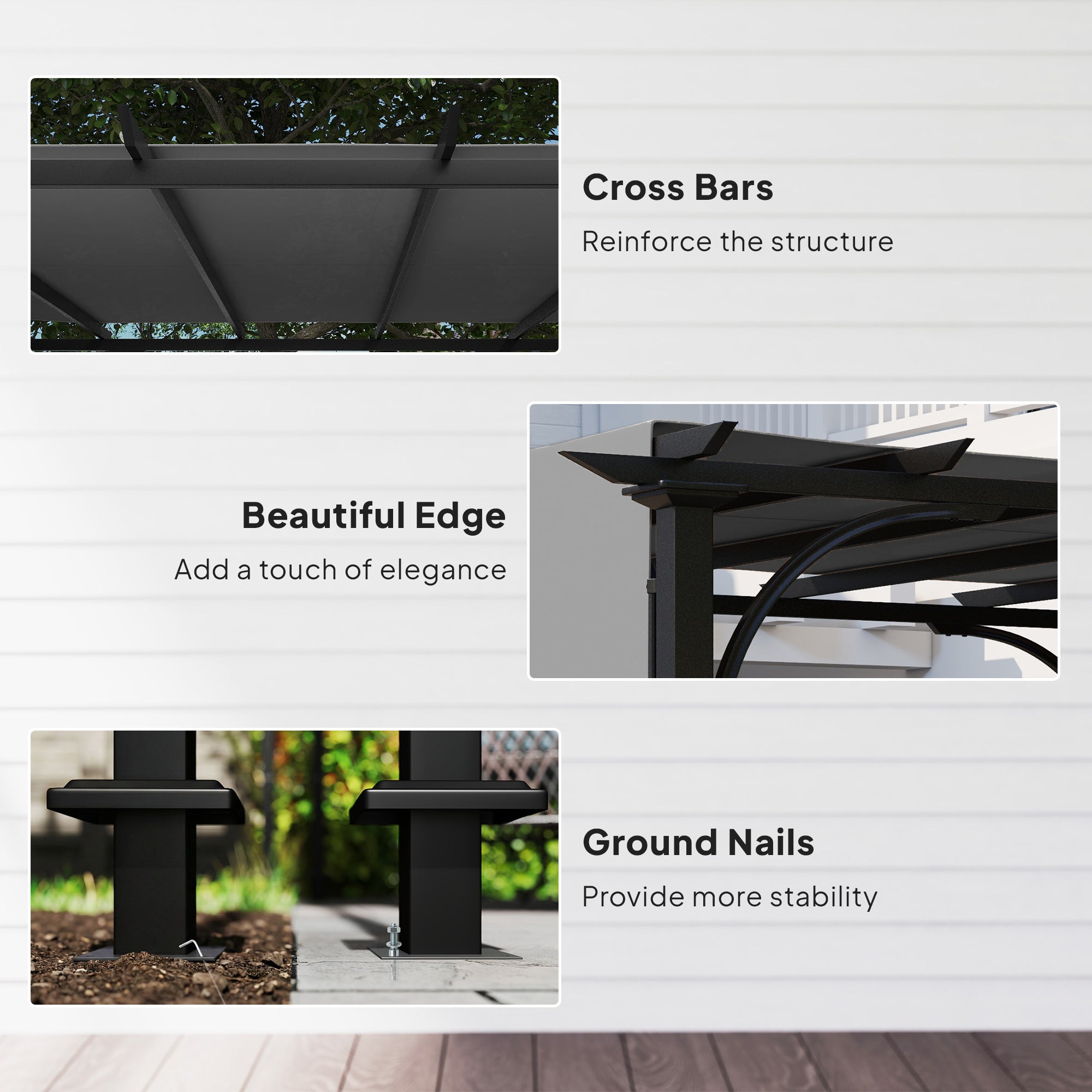 10' x 10' Retractable Pergola Canopy - Dark Grey Steel-DECOROLALA