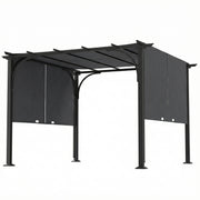 10' x 10' Retractable Pergola Canopy - Dark Grey Steel-DECOROLALA