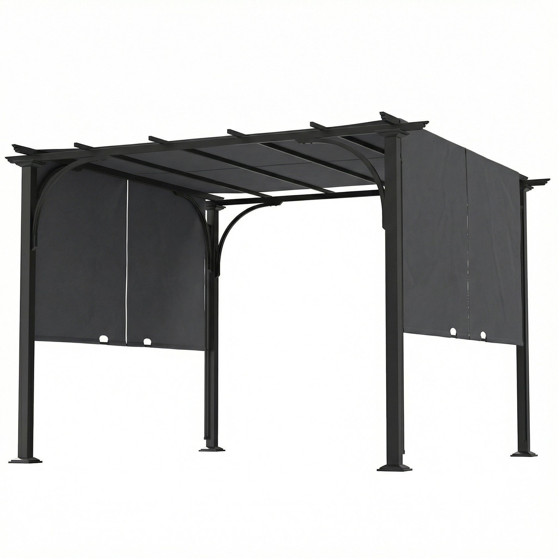 10' x 10' Retractable Pergola Canopy - Dark Grey Steel-DECOROLALA