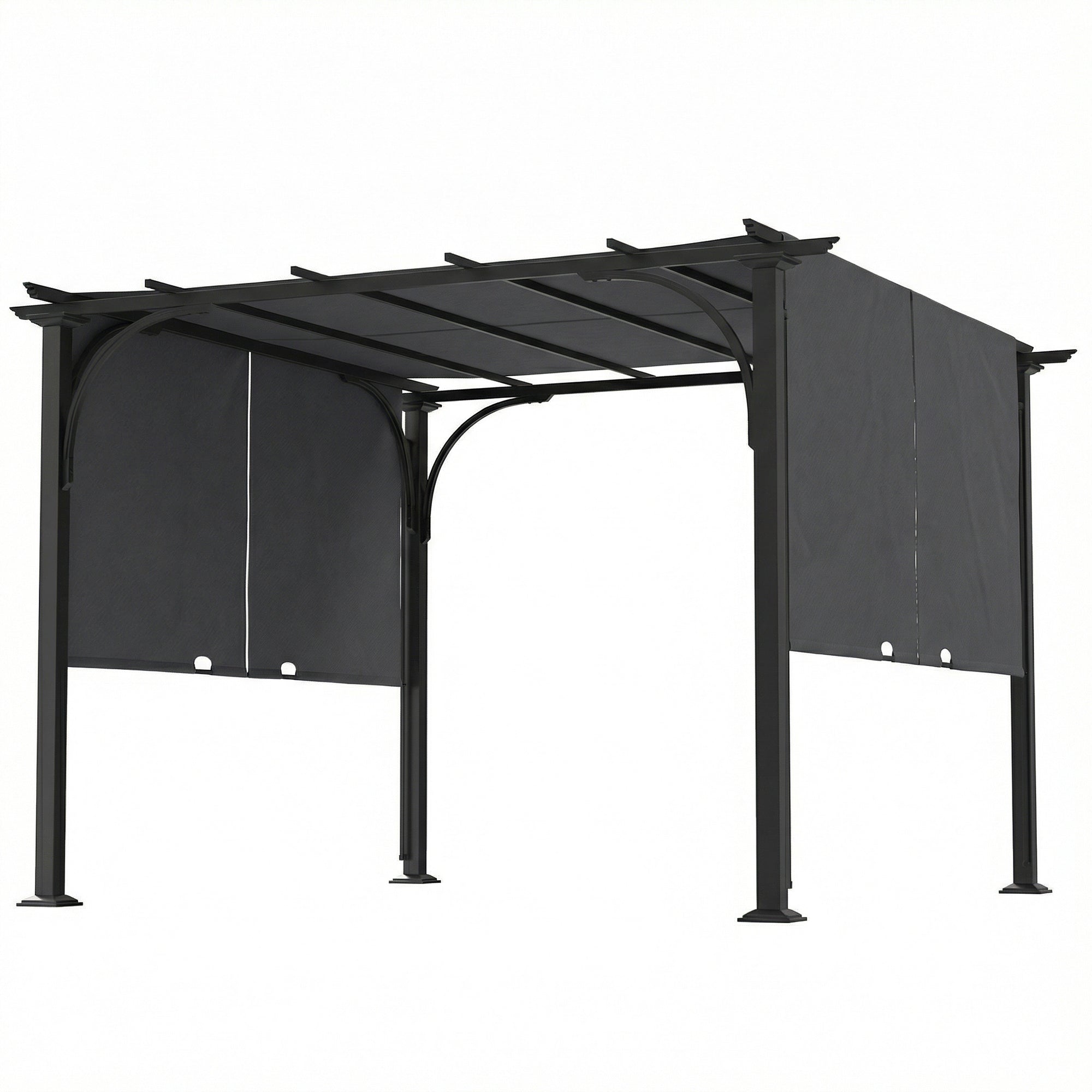 10' x 10' Retractable Pergola Canopy - Dark Grey Steel-DECOROLALA