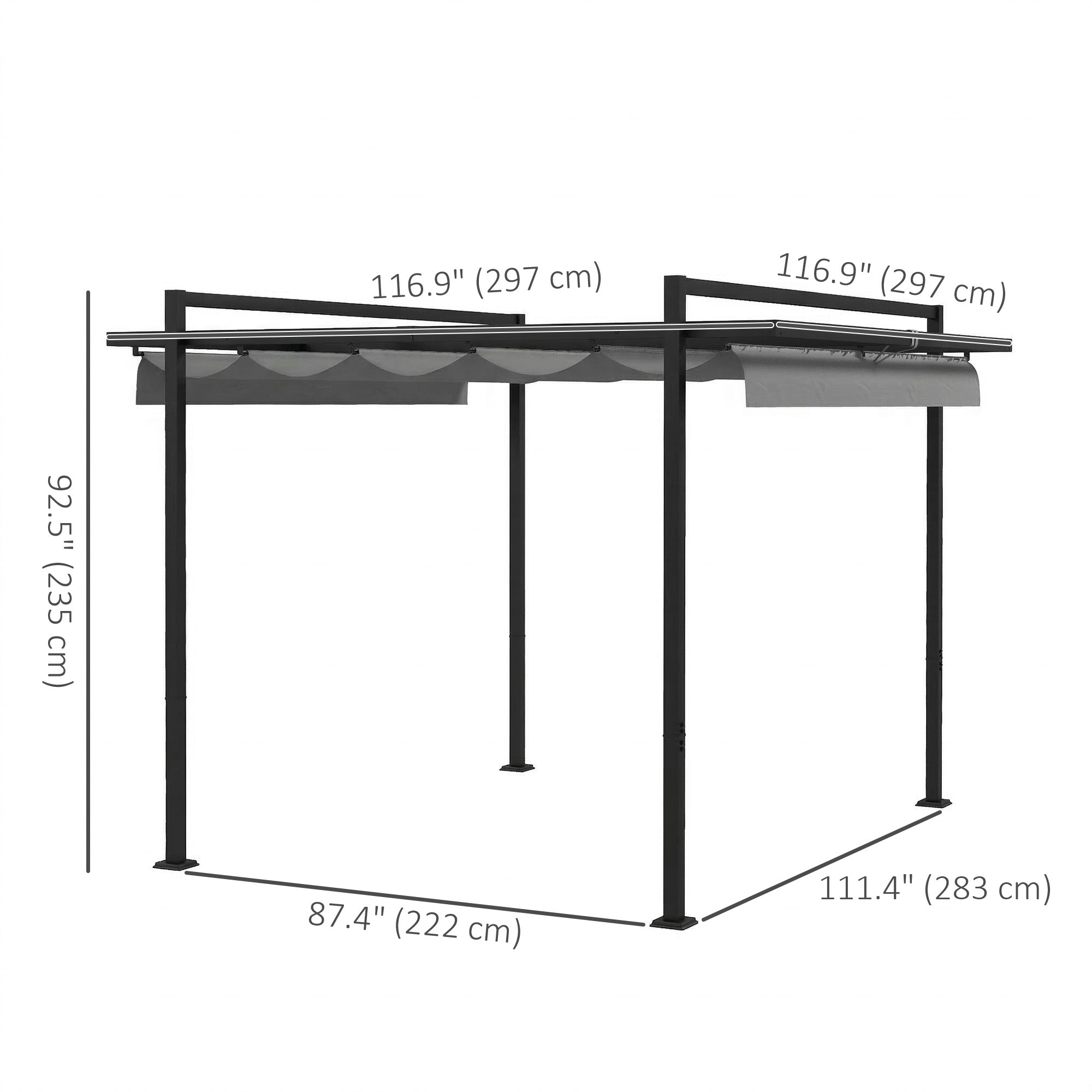 10' x 10' Retractable Pergola - Dark Grey Steel Gazebo-DECOROLALA