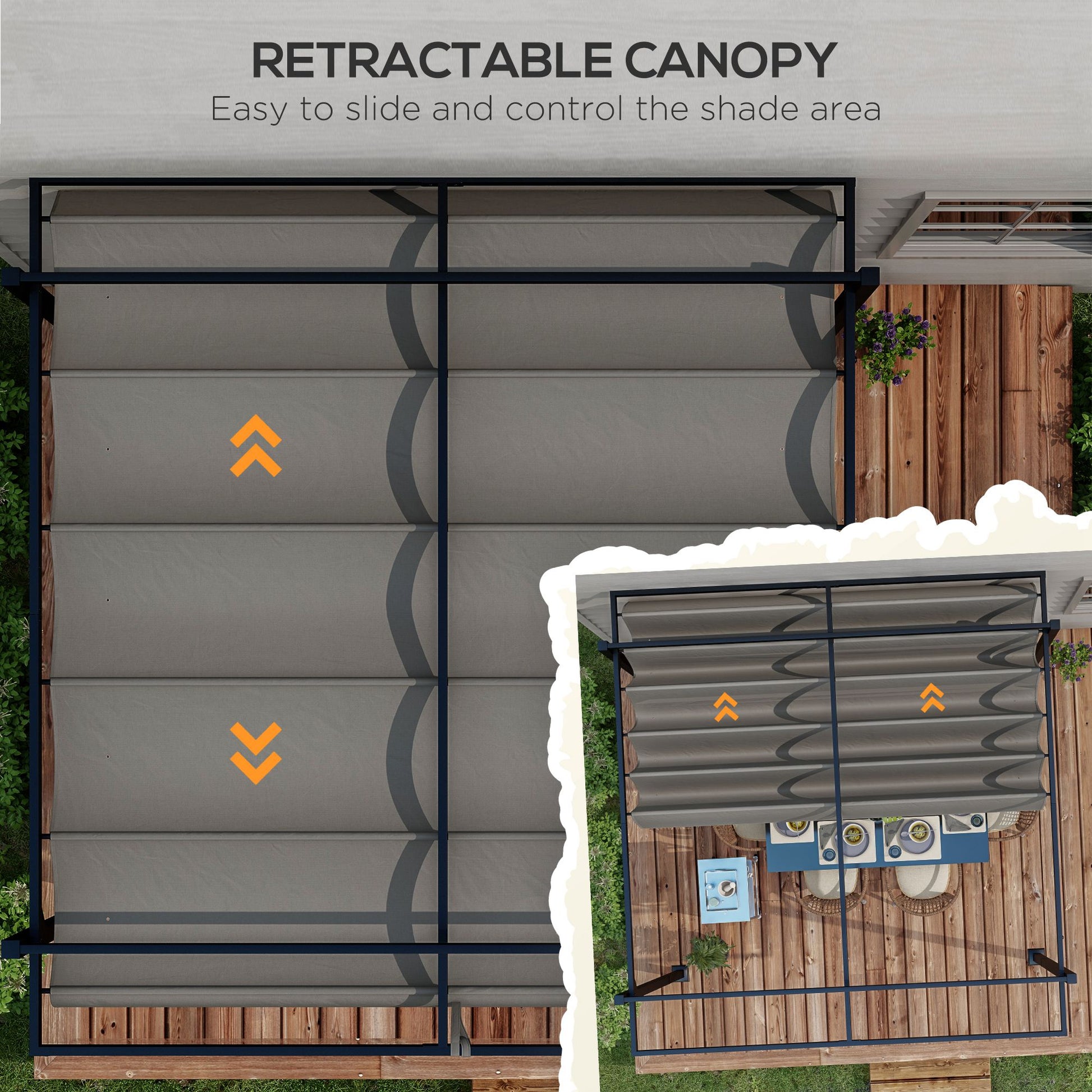 10' x 10' Retractable Pergola - Dark Grey Steel Gazebo-DECOROLALA