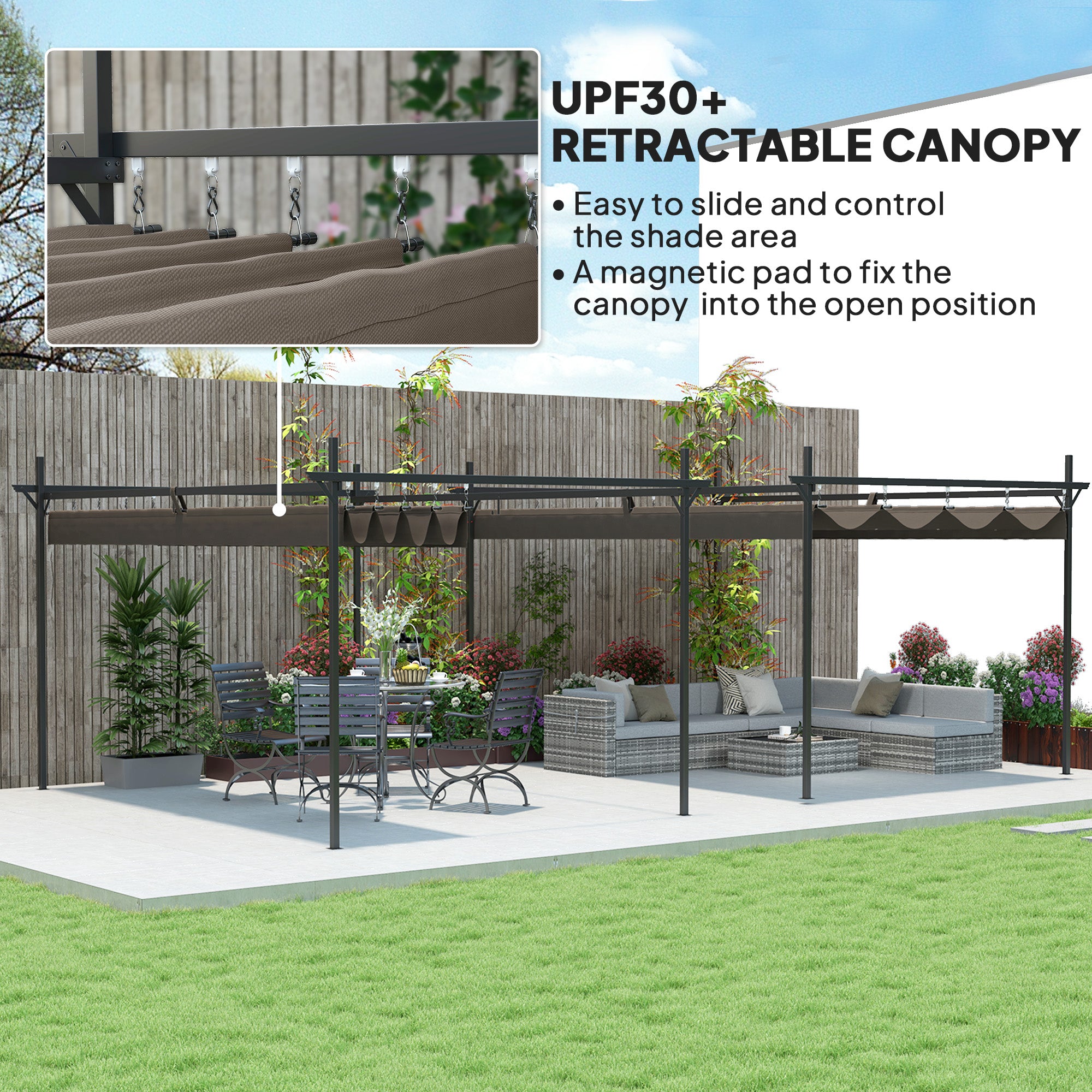 10' x 10' Retractable Pergola Gazebo - Brown Metal Kit-DECOROLALA