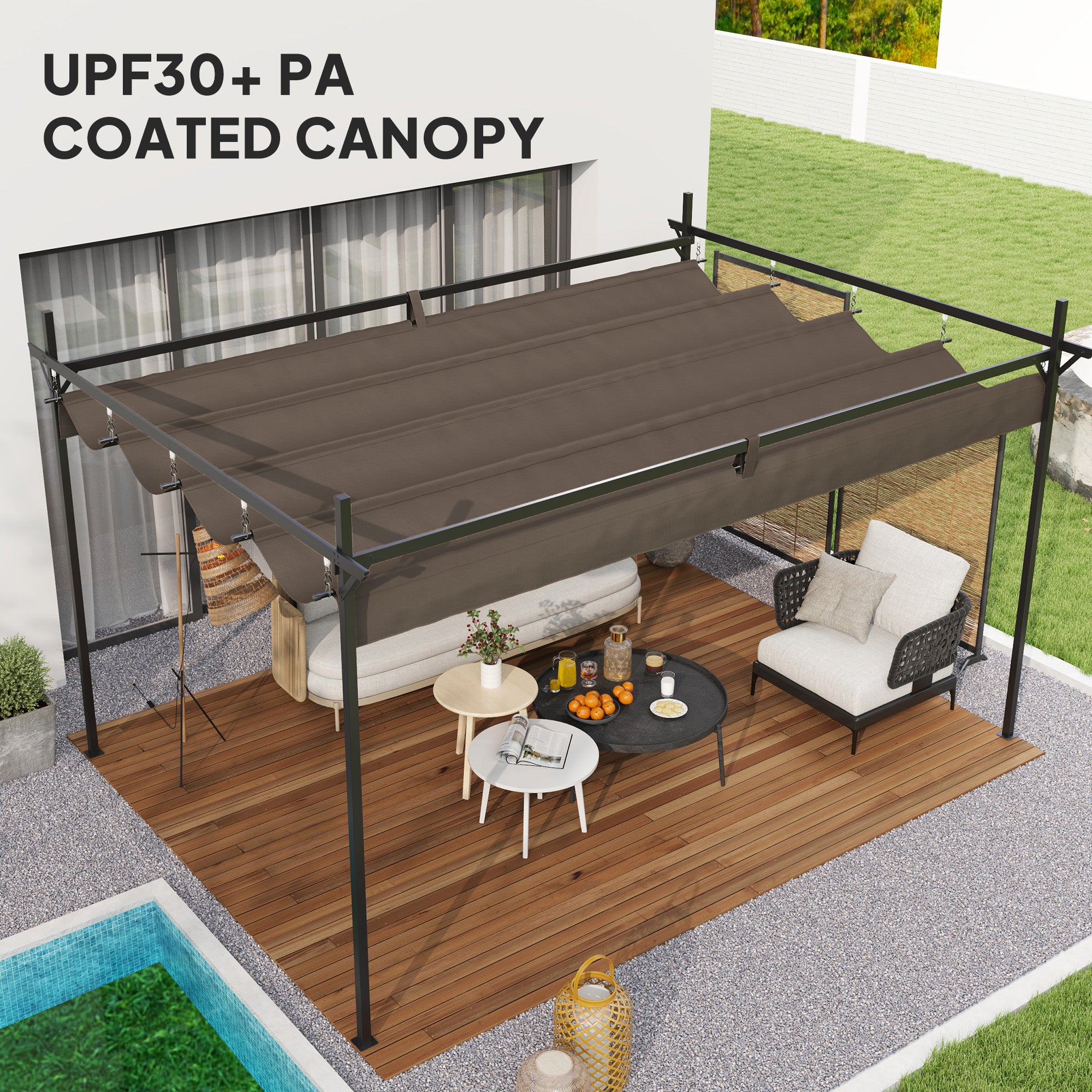 10' x 10' Retractable Pergola Gazebo - Brown Metal Kit-DECOROLALA