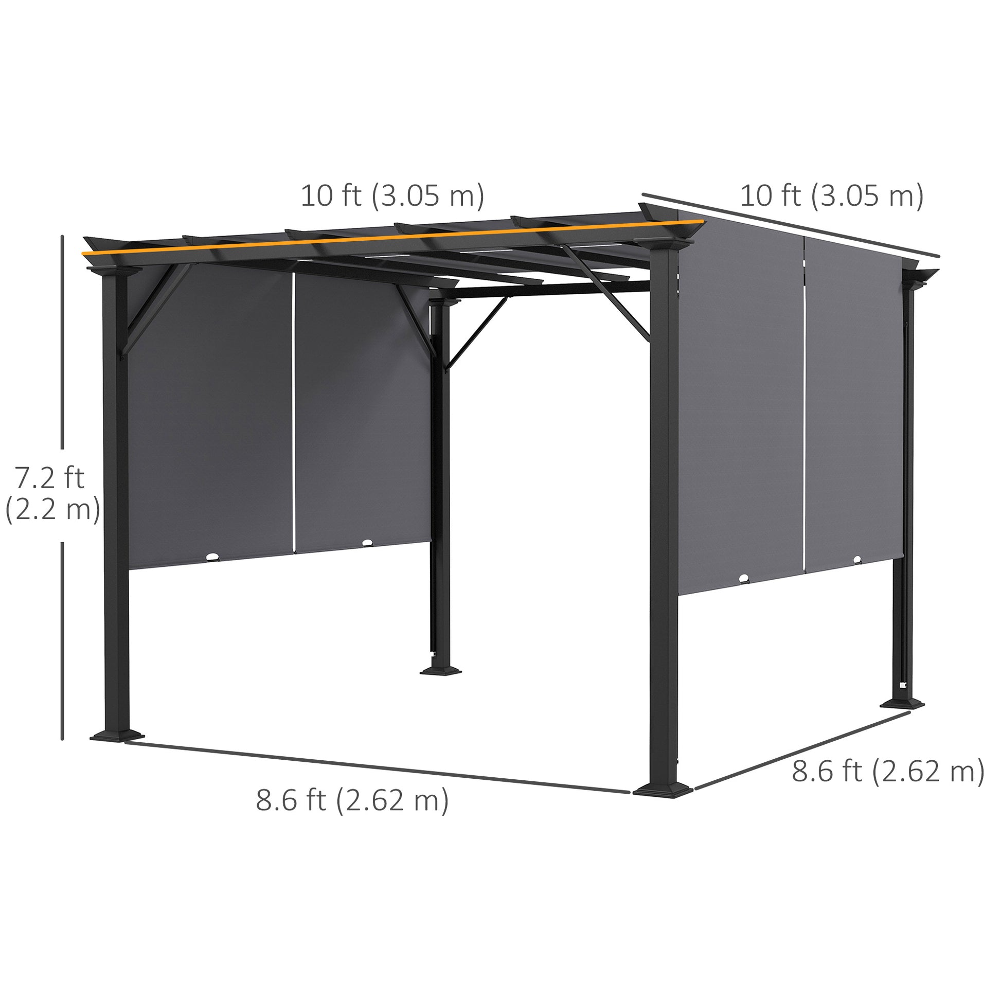 10' x 10' Retractable Pergola - Grey Steel Outdoor Canopy-DECOROLALA