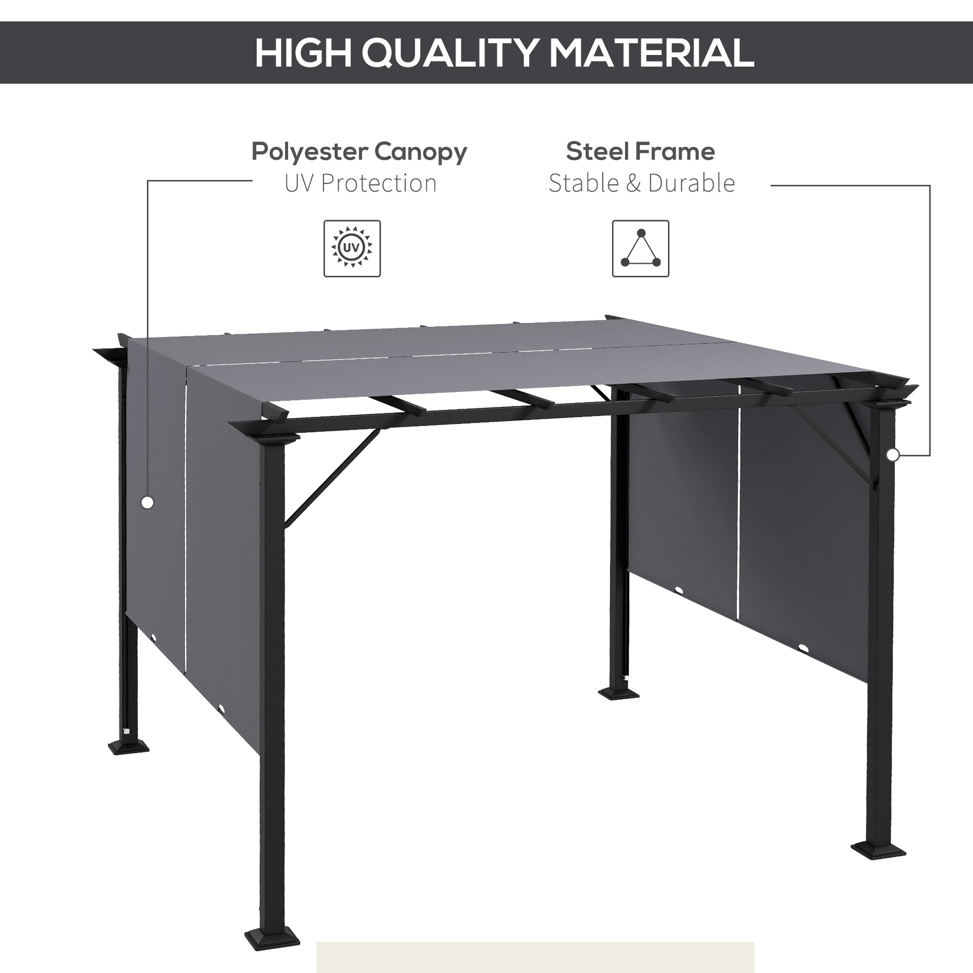 10' x 10' Retractable Pergola - Grey Steel Outdoor Canopy-DECOROLALA