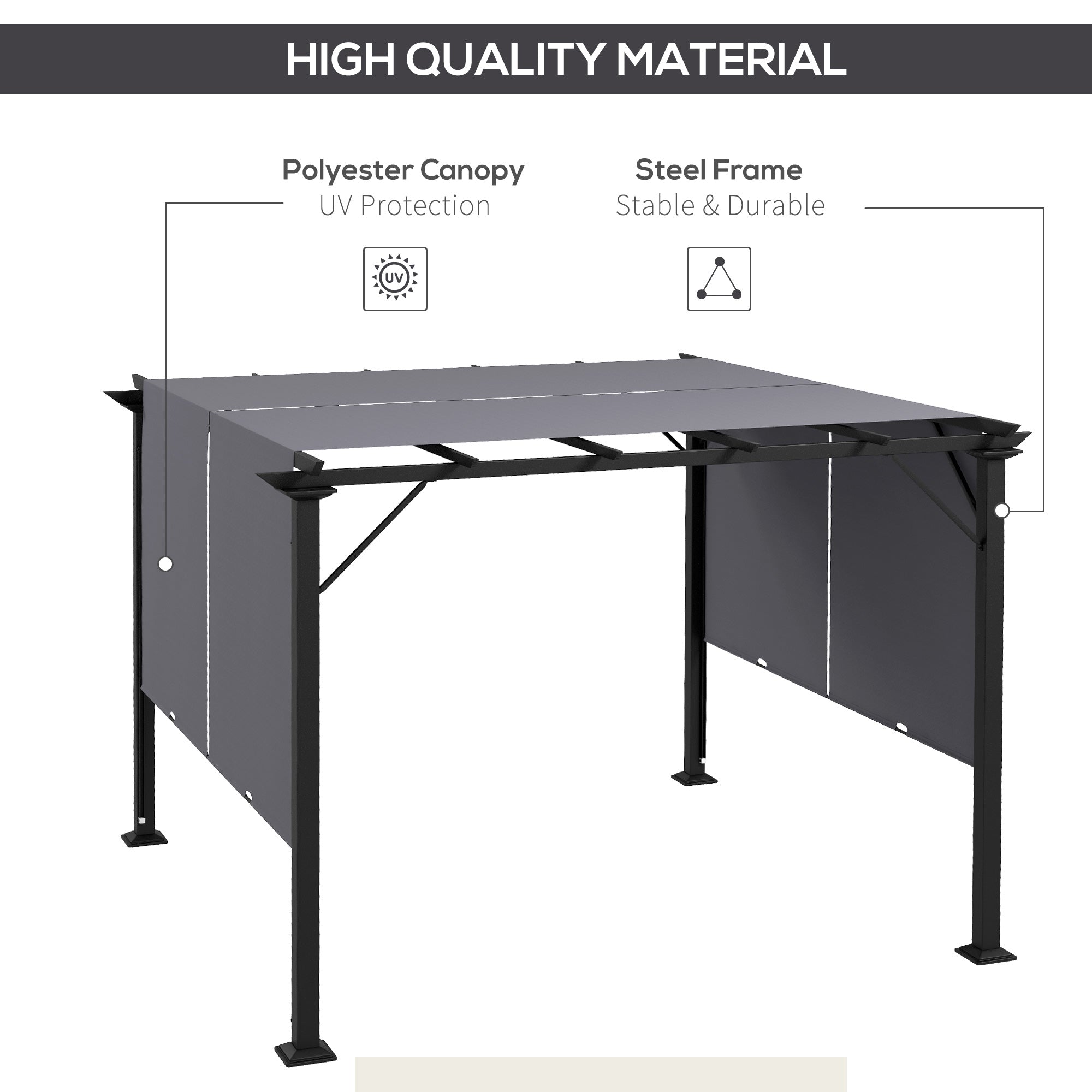 10' x 10' Retractable Pergola - Grey Steel Outdoor Canopy-DECOROLALA