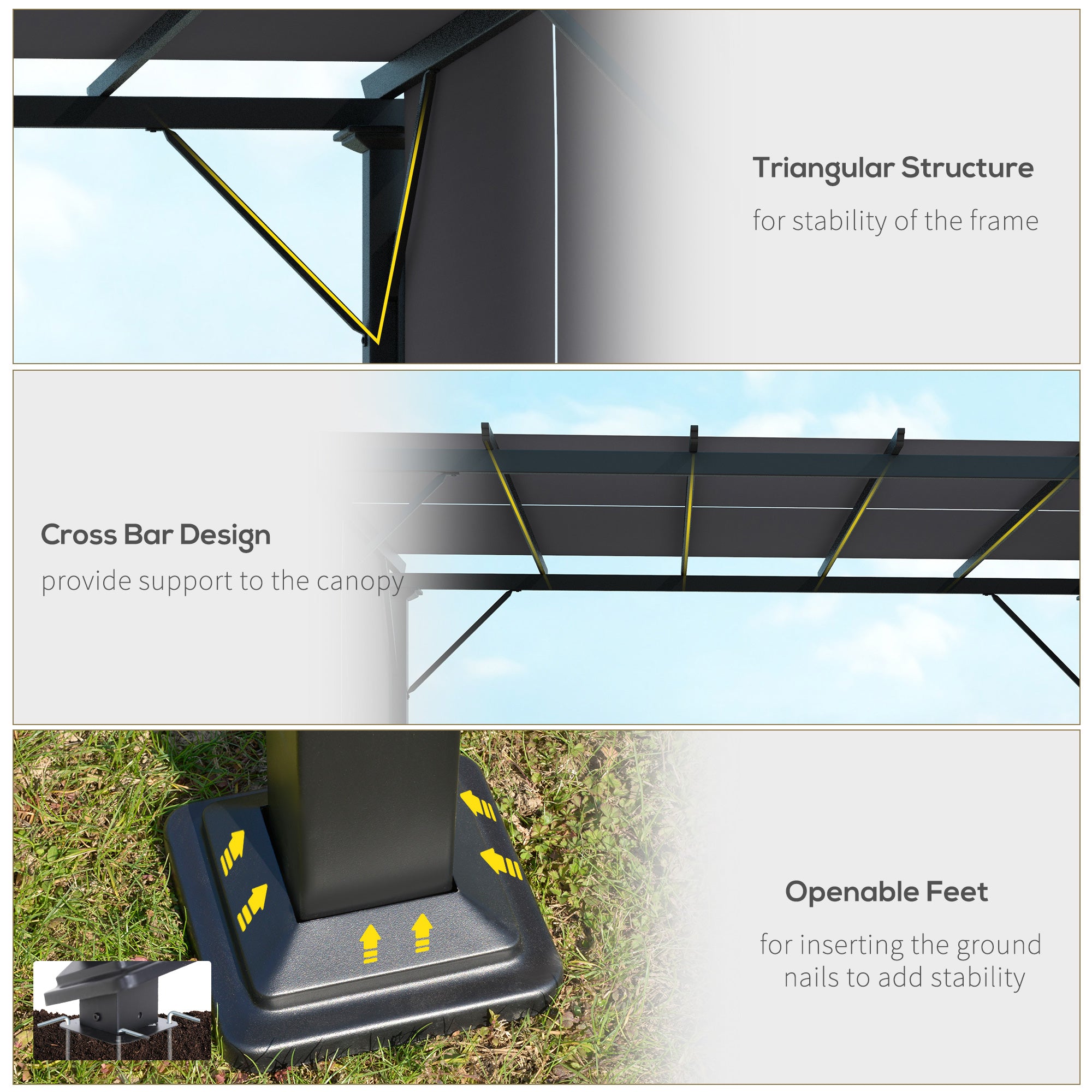 10' x 10' Retractable Pergola - Grey Steel Outdoor Canopy-DECOROLALA