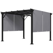 10' x 10' Retractable Pergola - Grey Steel Outdoor Canopy-DECOROLALA