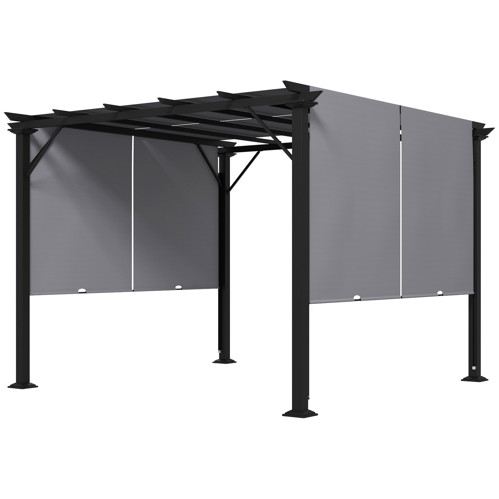 10' x 10' Retractable Pergola - Grey Steel Outdoor Canopy-DECOROLALA
