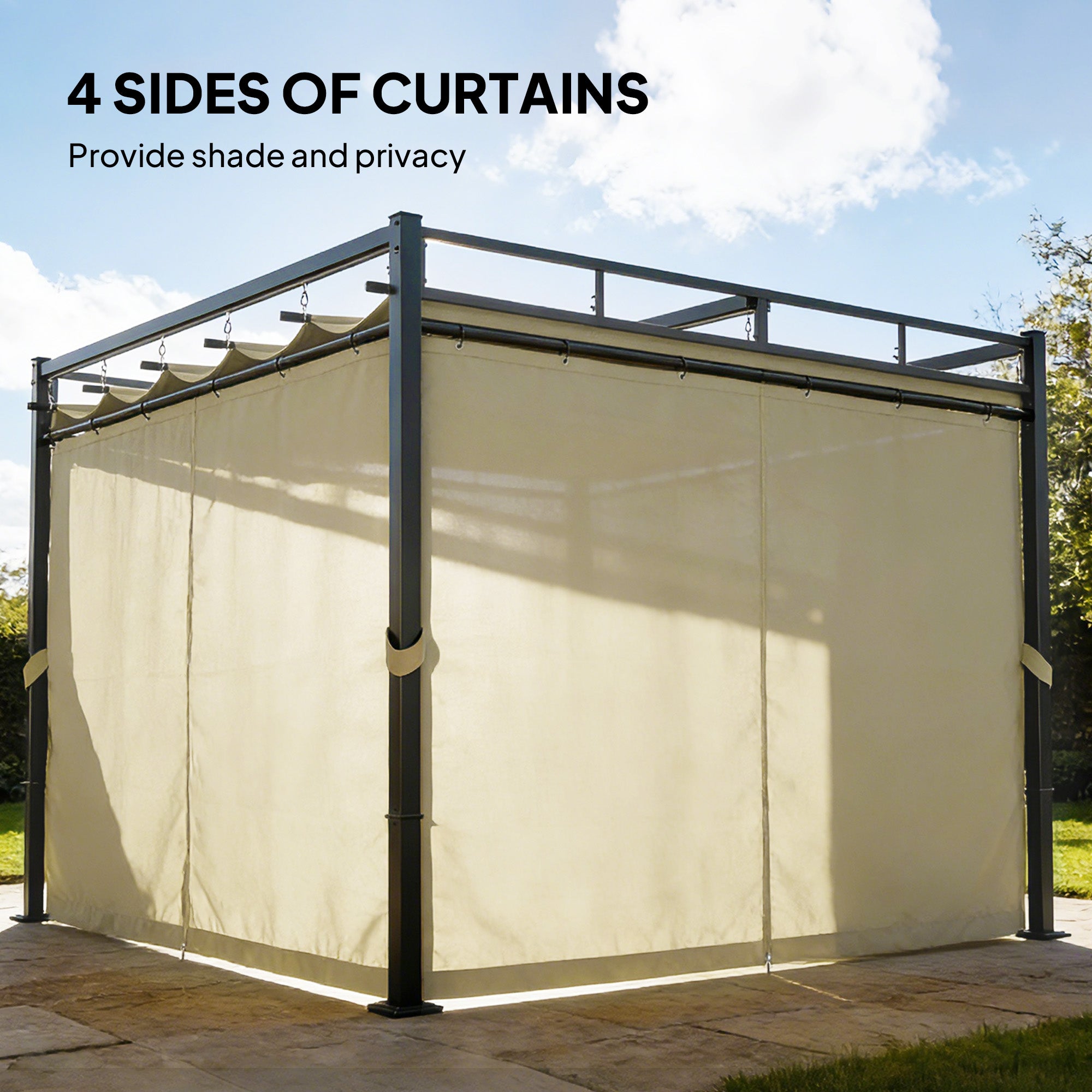10' x 10' Retractable Pergola with Curtains - Beige-DECOROLALA