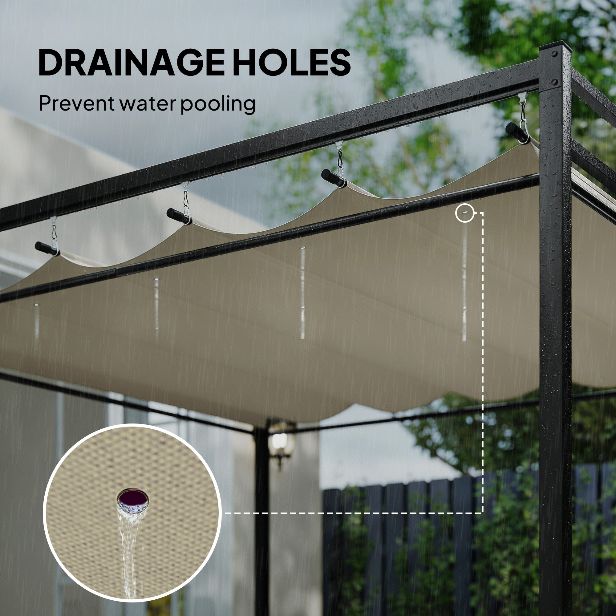 10' x 10' Retractable Pergola with Curtains - Beige-DECOROLALA