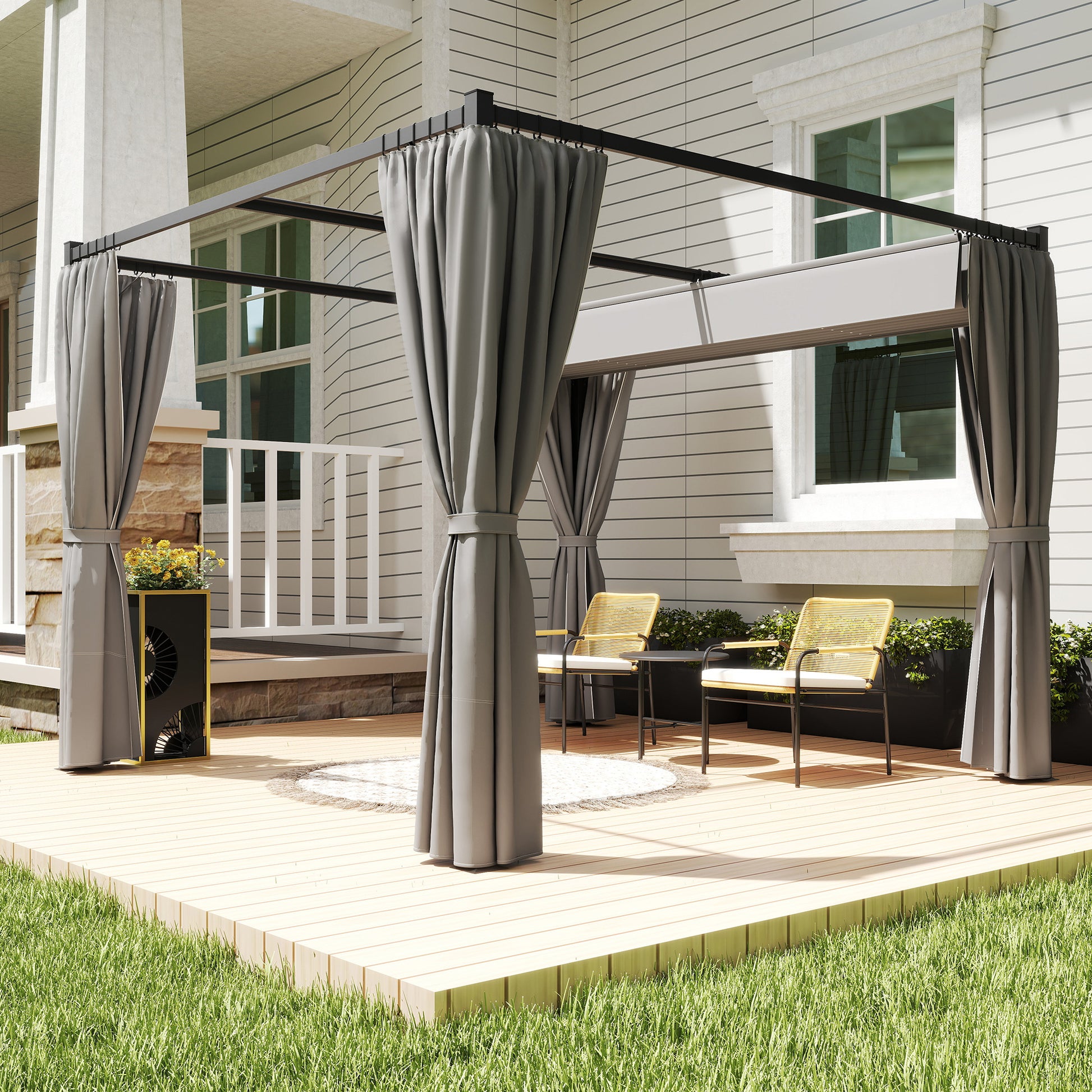 10' x 10' Retractable Pergola with Sidewalls - Beige-DECOROLALA