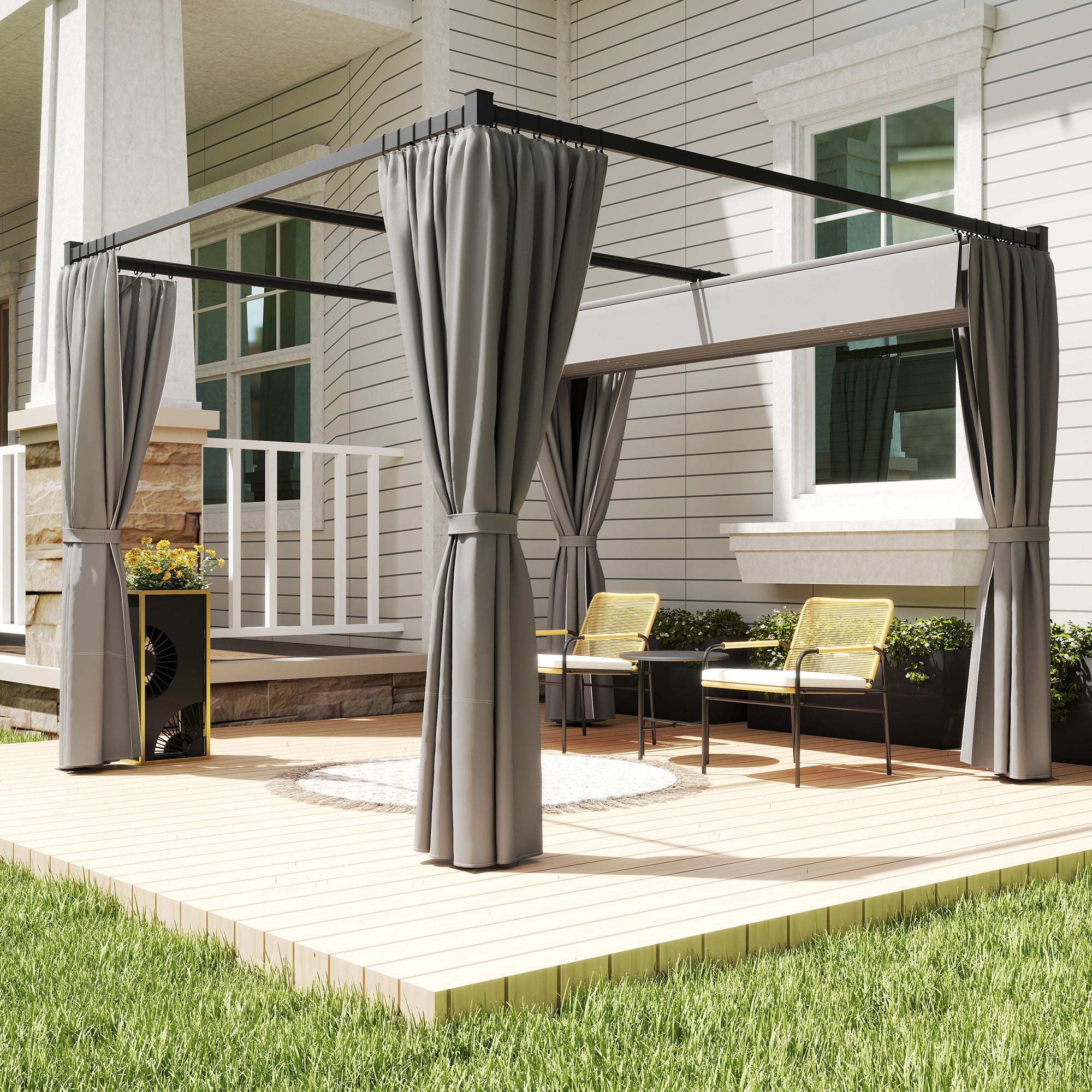 10' x 10' Retractable Pergola with Sidewalls - Beige-DECOROLALA