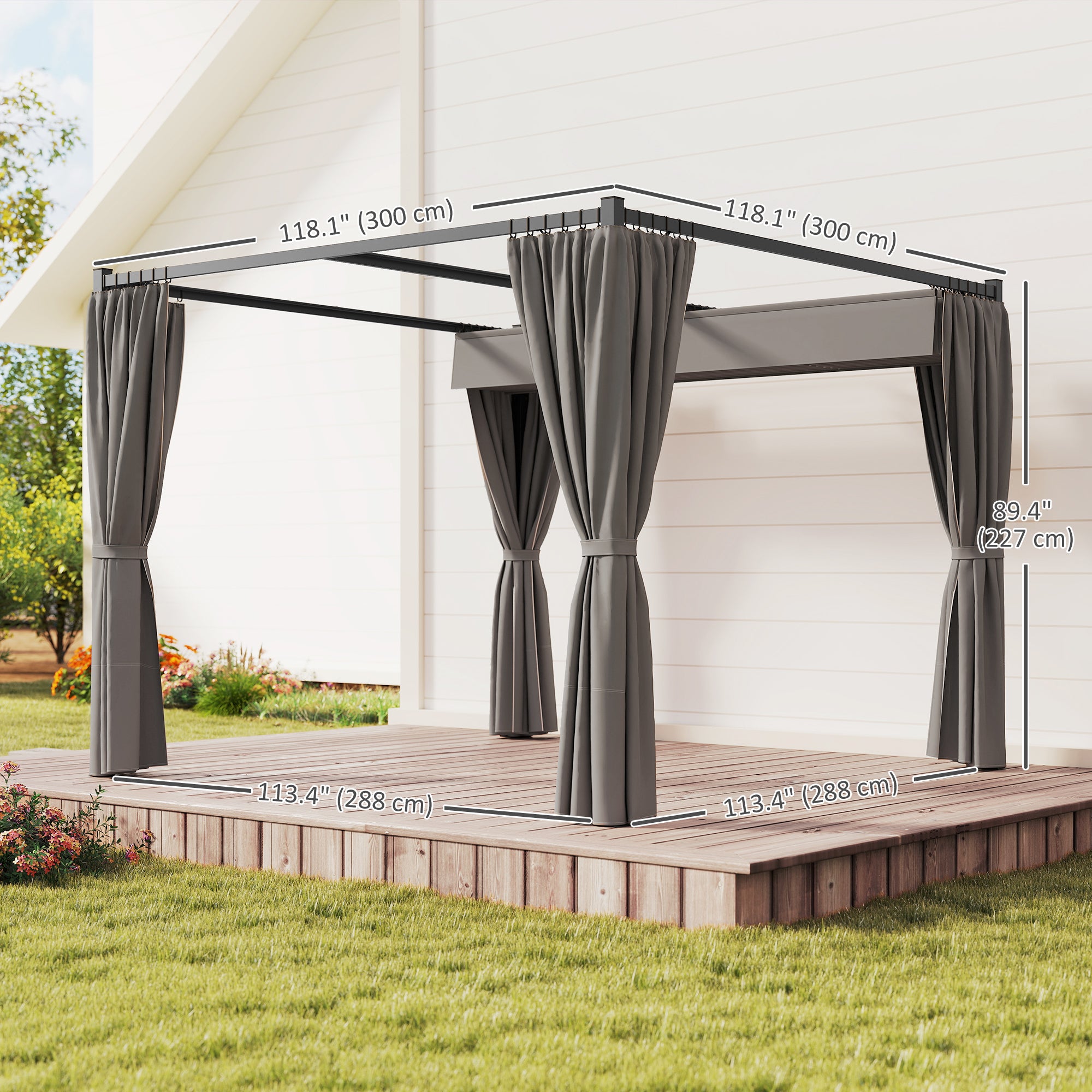 10' x 10' Retractable Pergola with Sidewalls - Beige-DECOROLALA