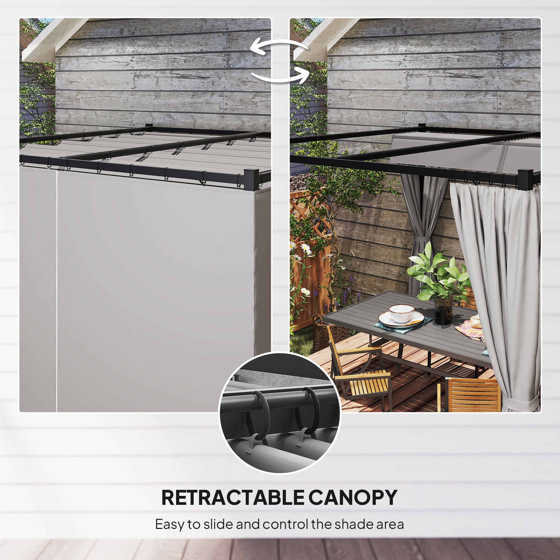 10' x 10' Retractable Pergola with Sidewalls - Beige-DECOROLALA