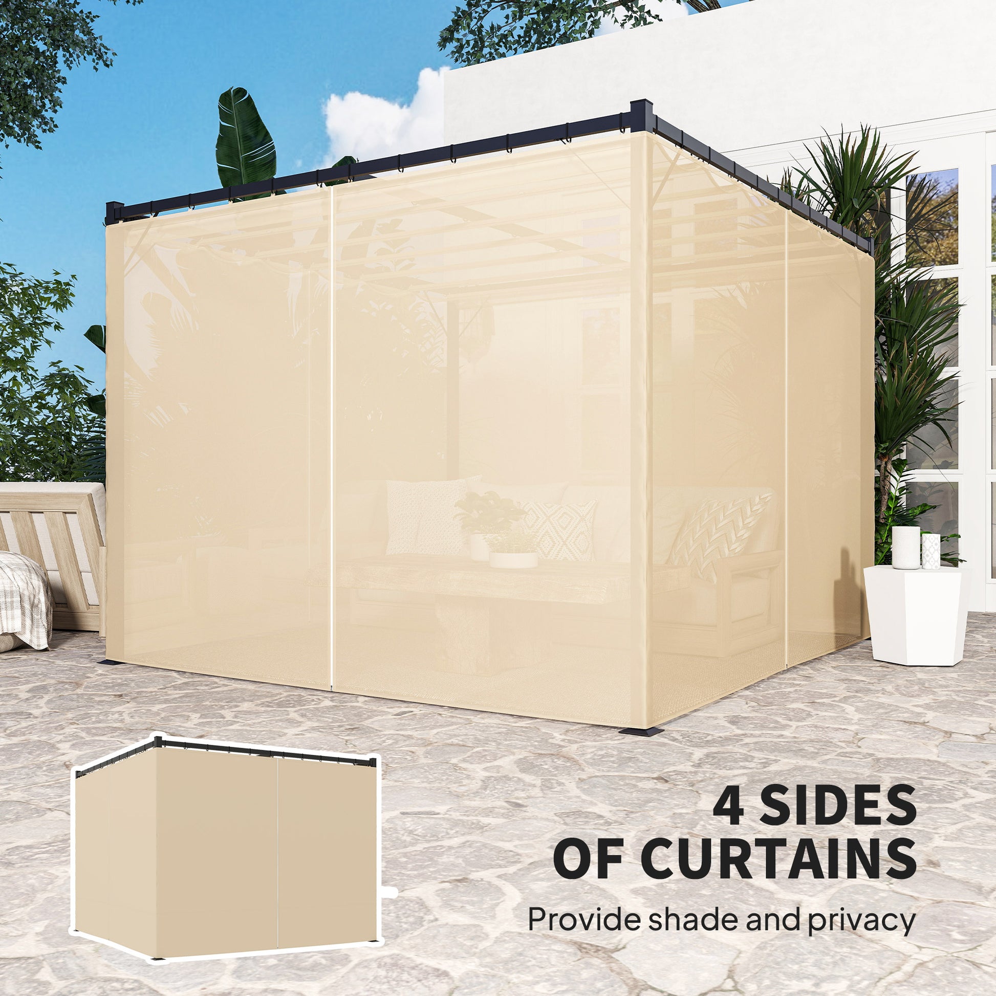 10' x 10' Retractable Pergola with Sidewalls - Beige-DECOROLALA