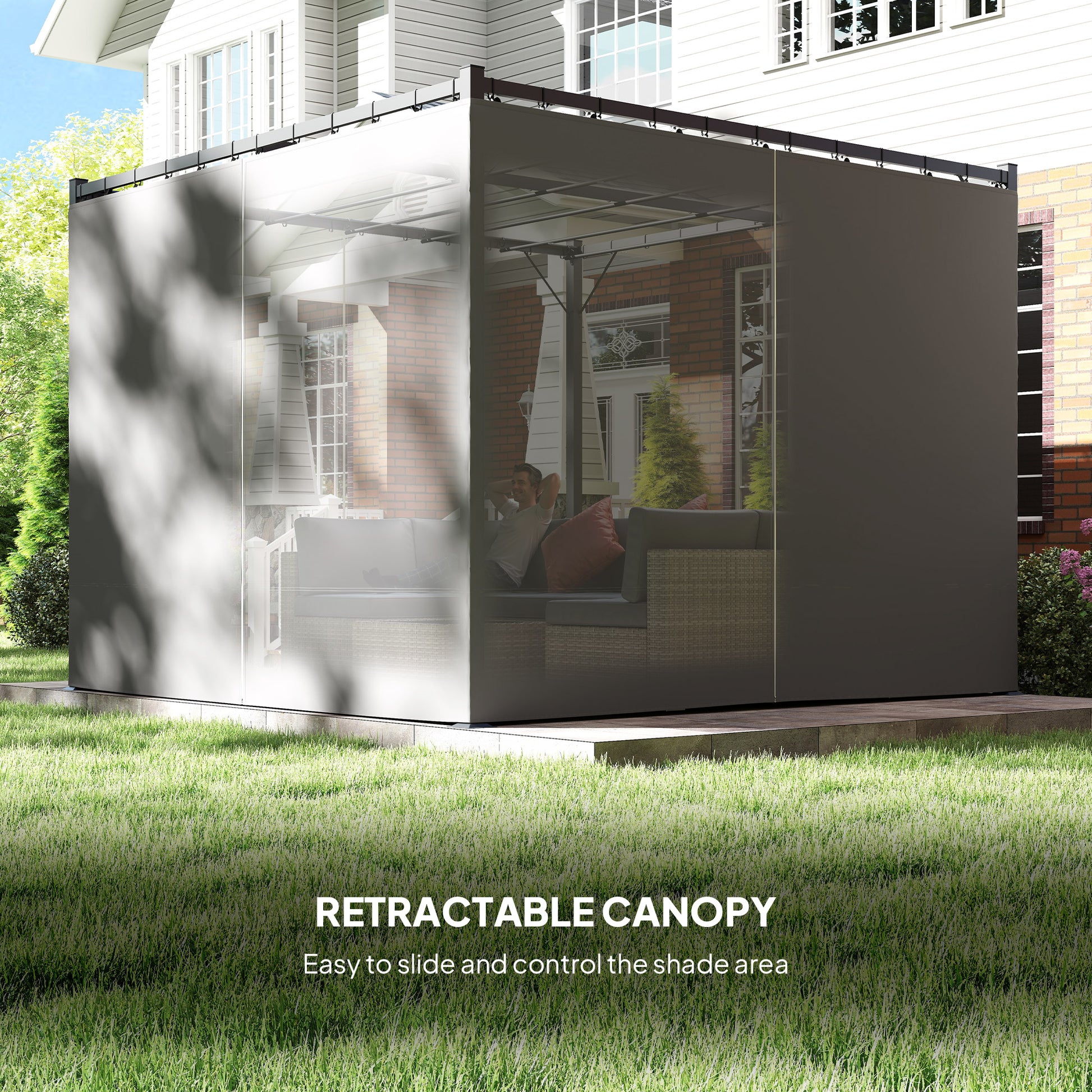 10' x 10' Retractable Pergola with Sidewalls - Beige-DECOROLALA