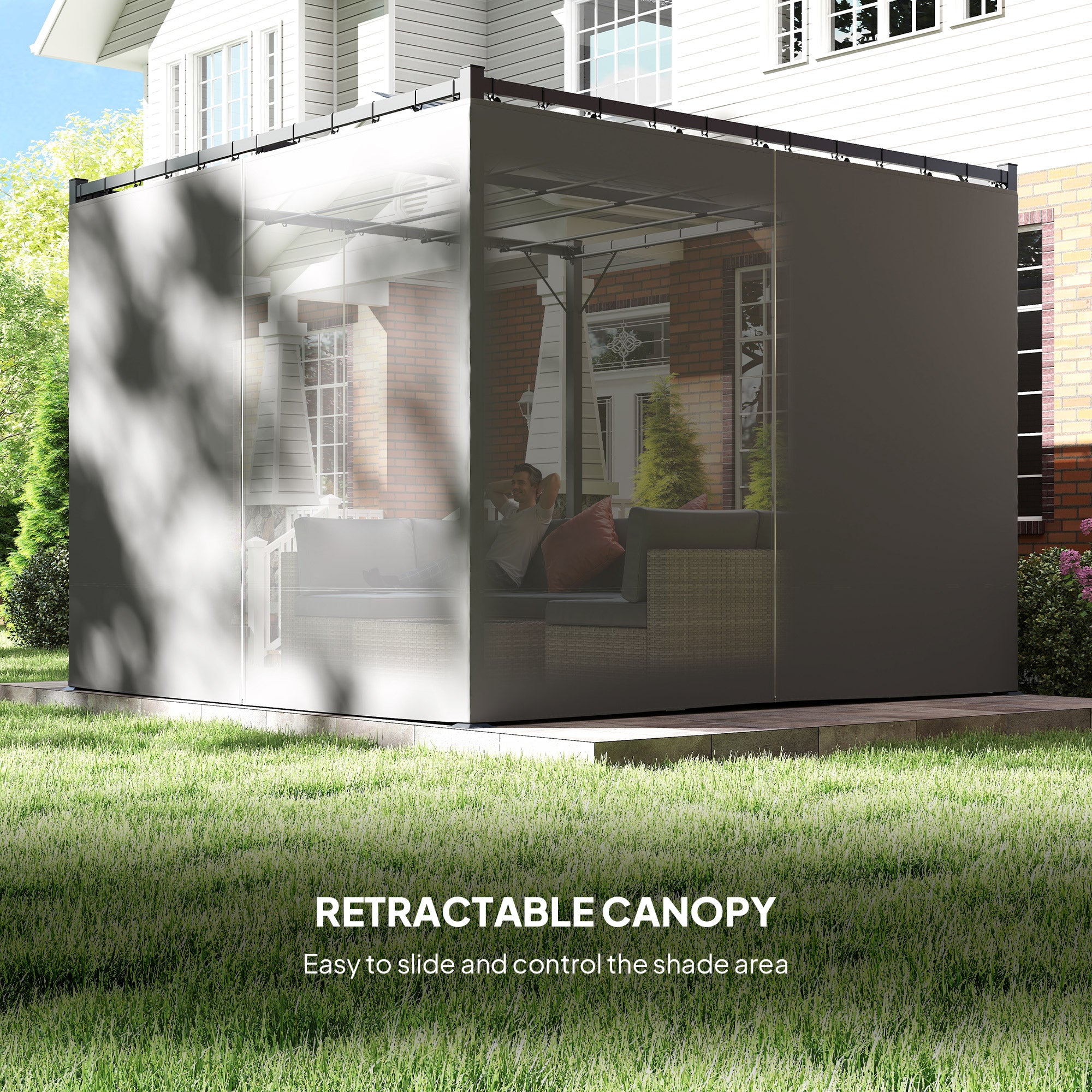 10' x 10' Retractable Pergola with Sidewalls - Beige-DECOROLALA