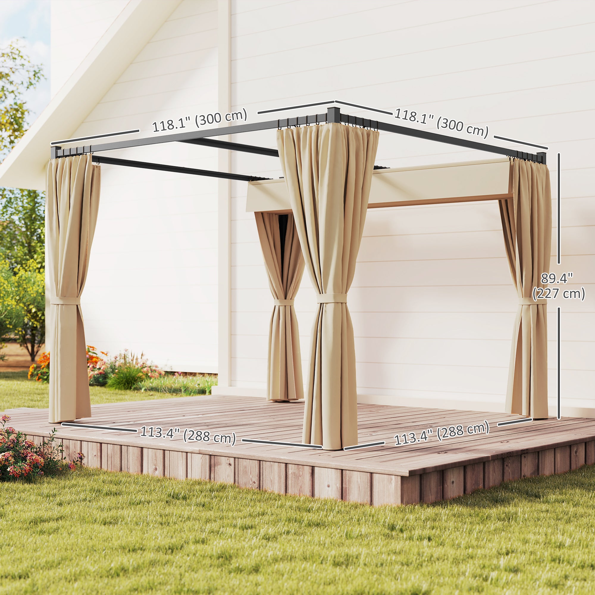 10' x 10' Retractable Pergola with Sidewalls - Beige-DECOROLALA