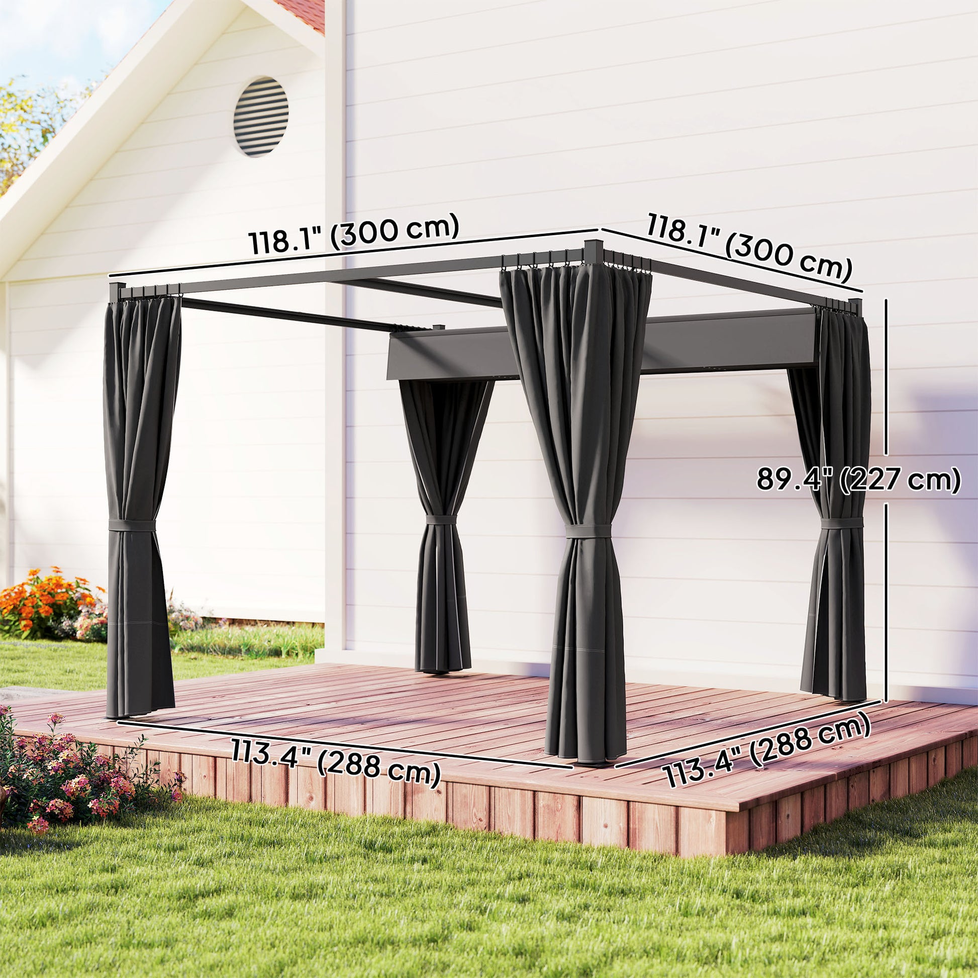 10' x 10' Retractable Pergola with Sidewalls - Dark Grey-DECOROLALA