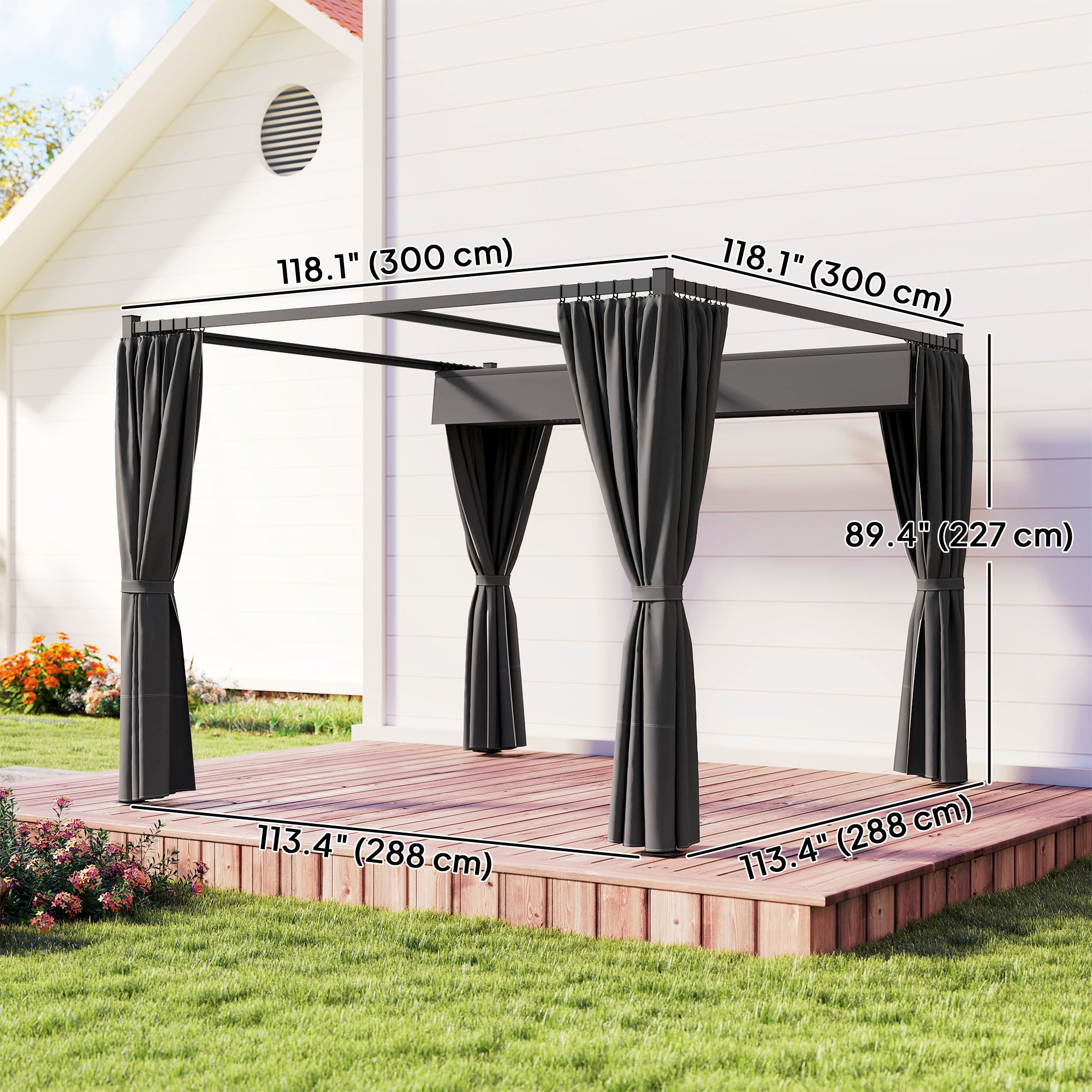 10' x 10' Retractable Pergola with Sidewalls - Dark Grey-DECOROLALA
