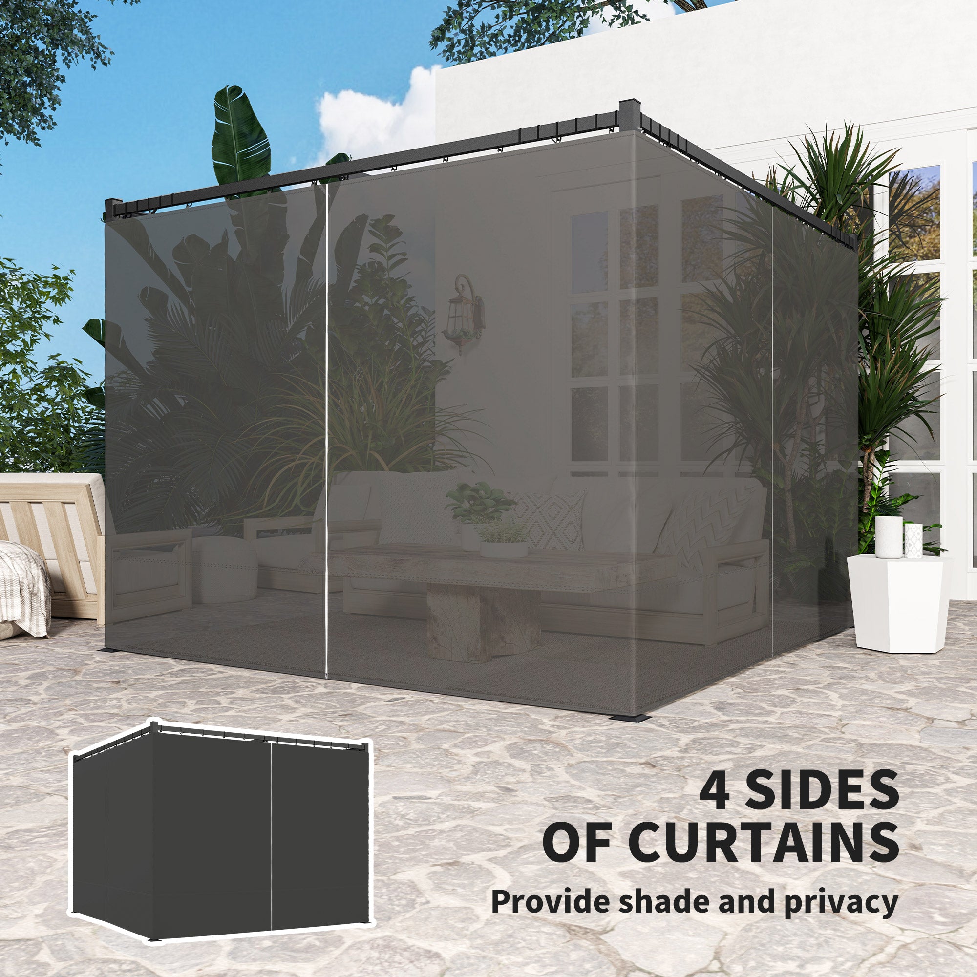 10' x 10' Retractable Pergola with Sidewalls - Dark Grey-DECOROLALA