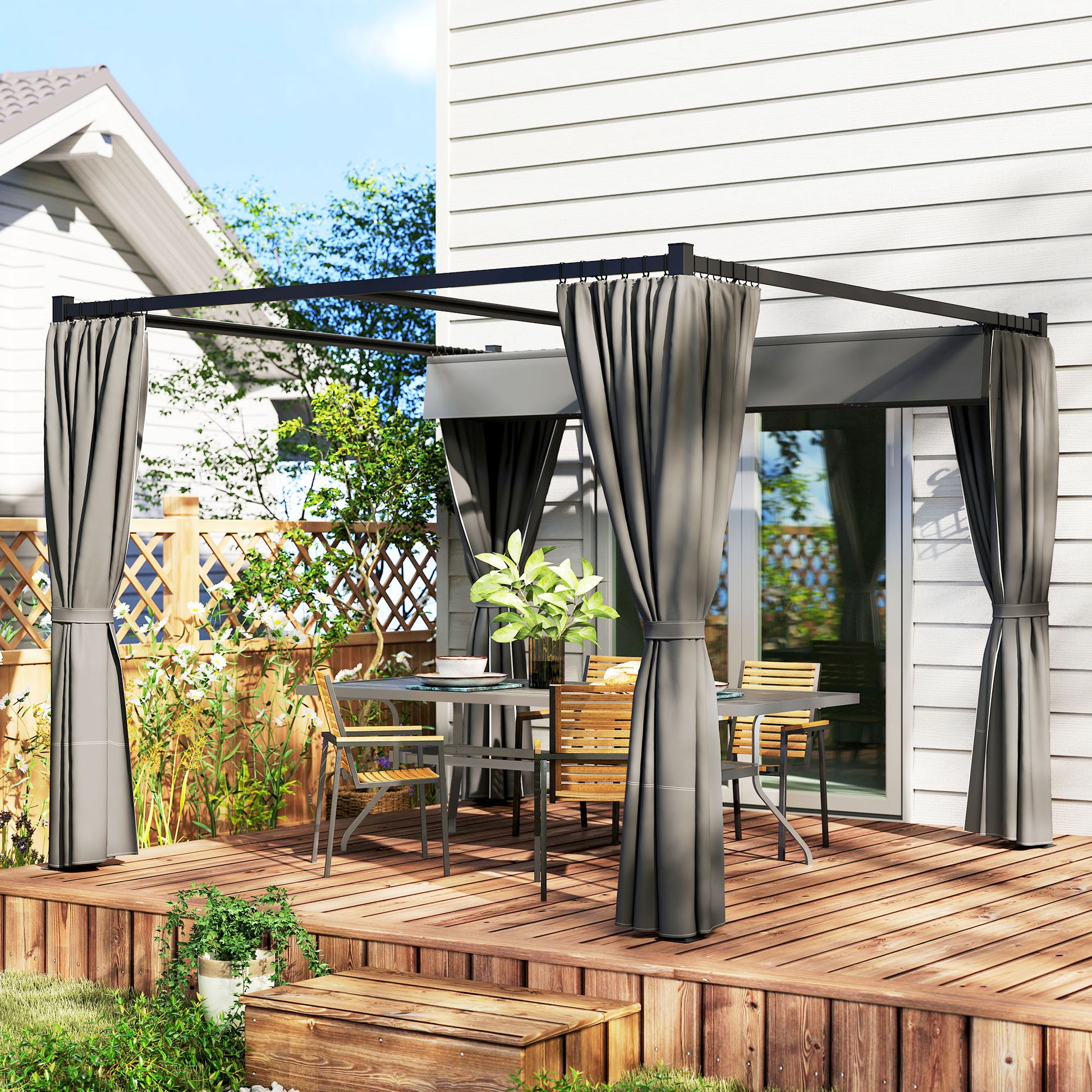 10' x 10' Retractable Pergola with Sidewalls - Dark Grey-DECOROLALA