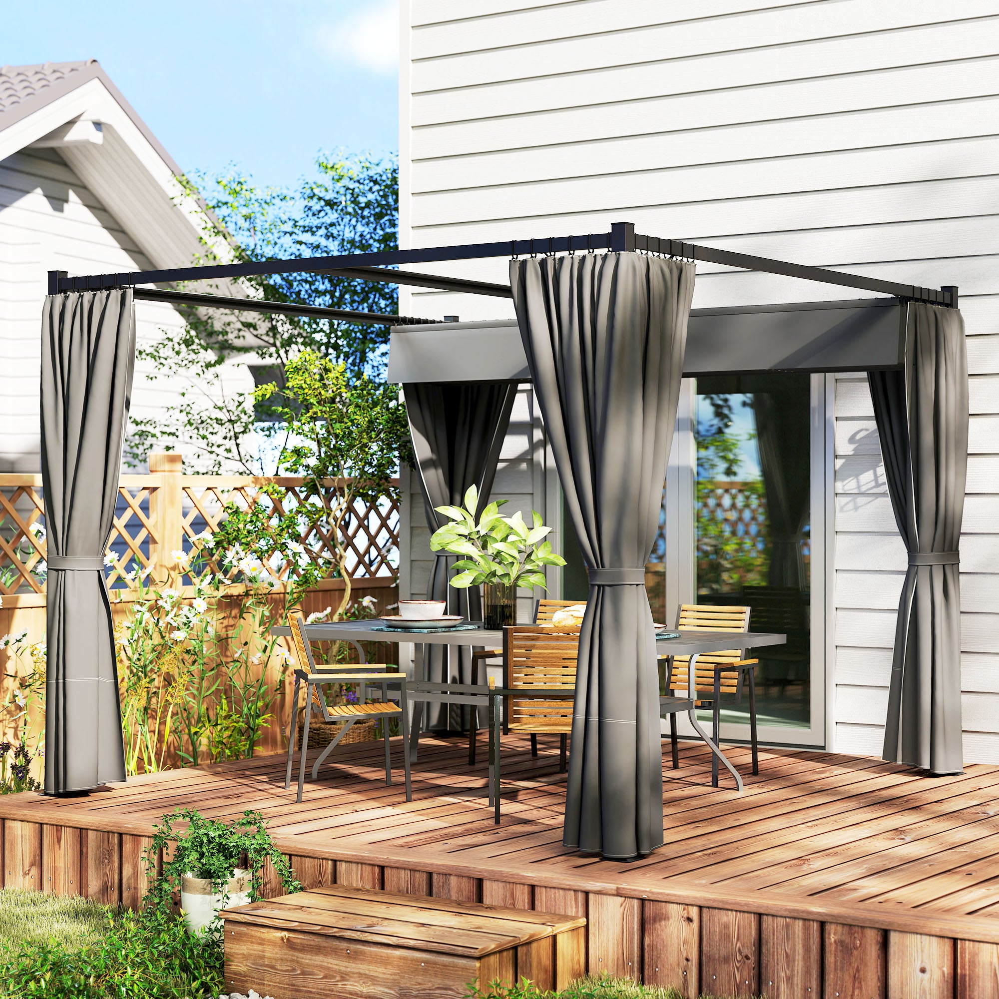 10' x 10' Retractable Pergola with Sidewalls - Dark Grey-DECOROLALA
