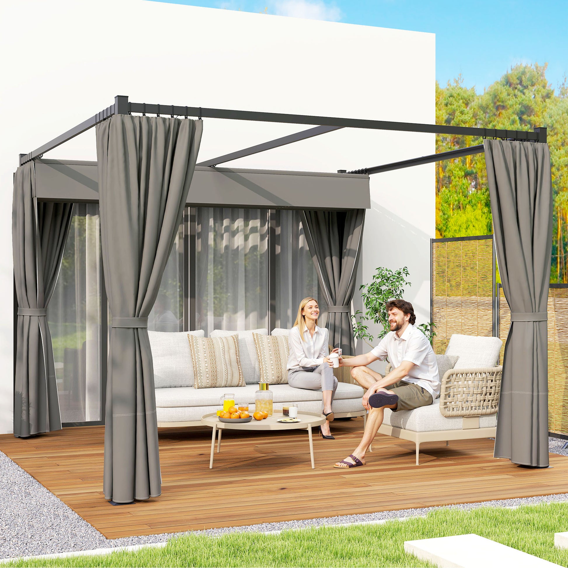 10' x 10' Retractable Pergola with Sidewalls - Dark Grey-DECOROLALA