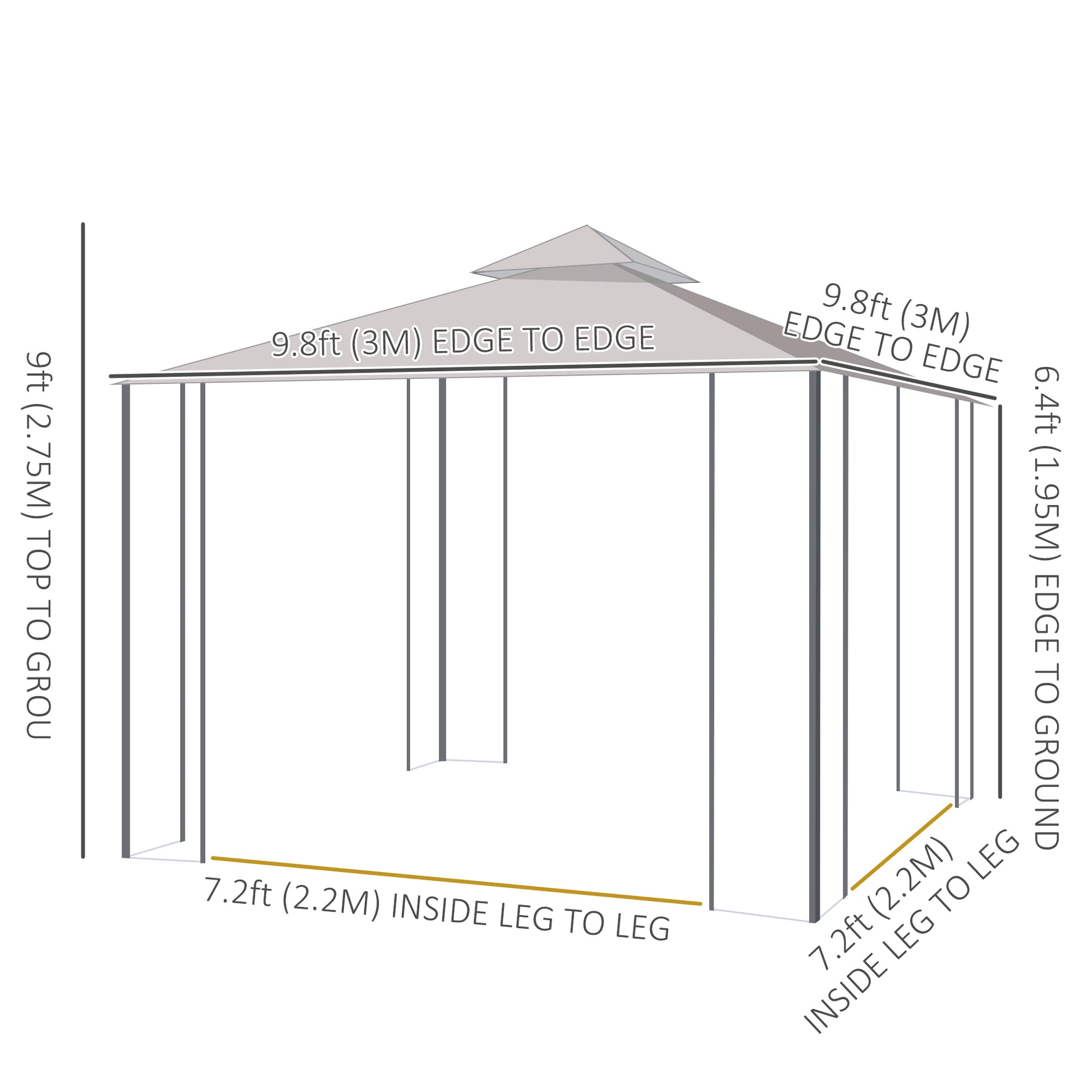 10' x 10' Steel Gazebo Canopy - Brown Mesh Curtains-DECOROLALA