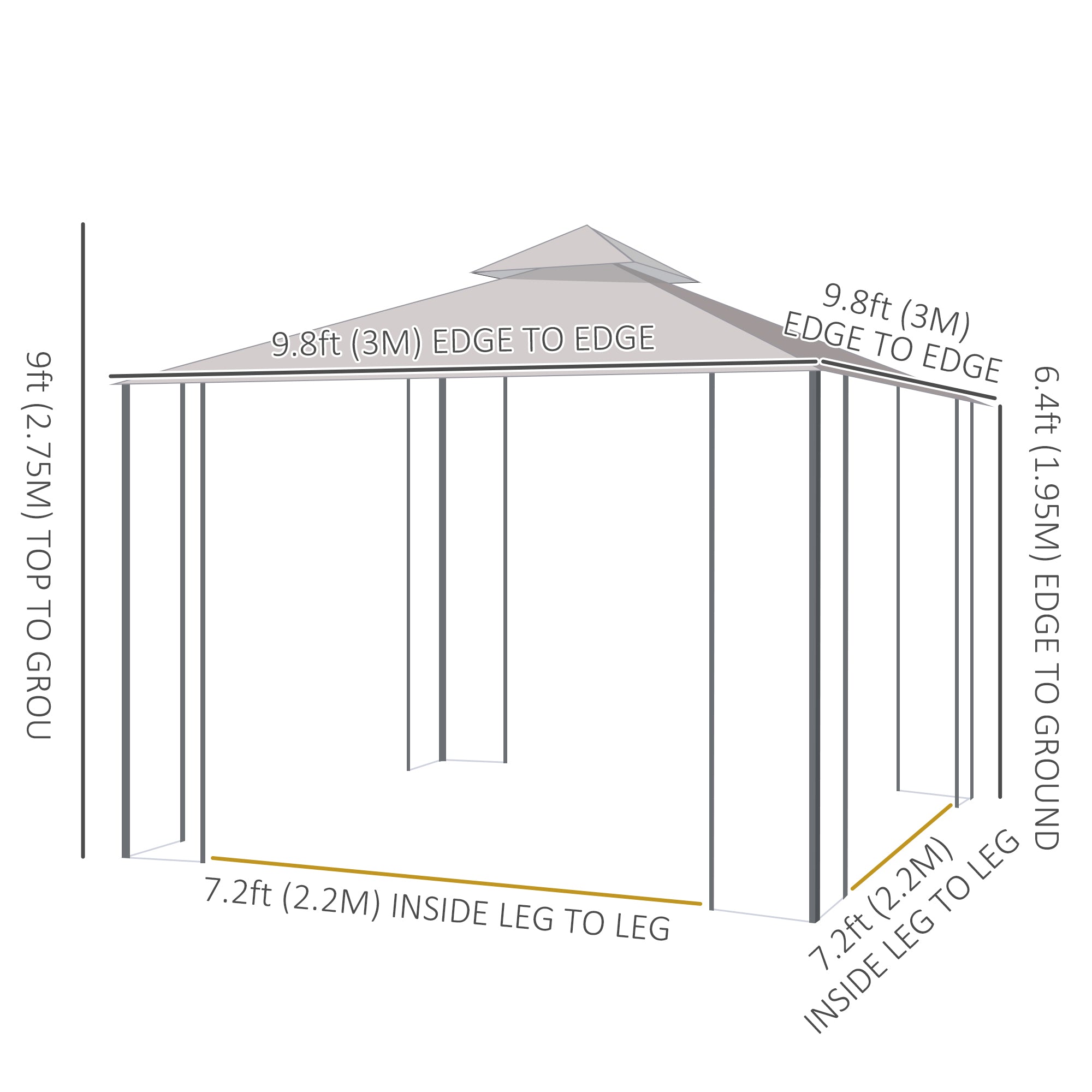 10' x 10' Steel Gazebo Canopy - Brown Mesh Curtains-DECOROLALA