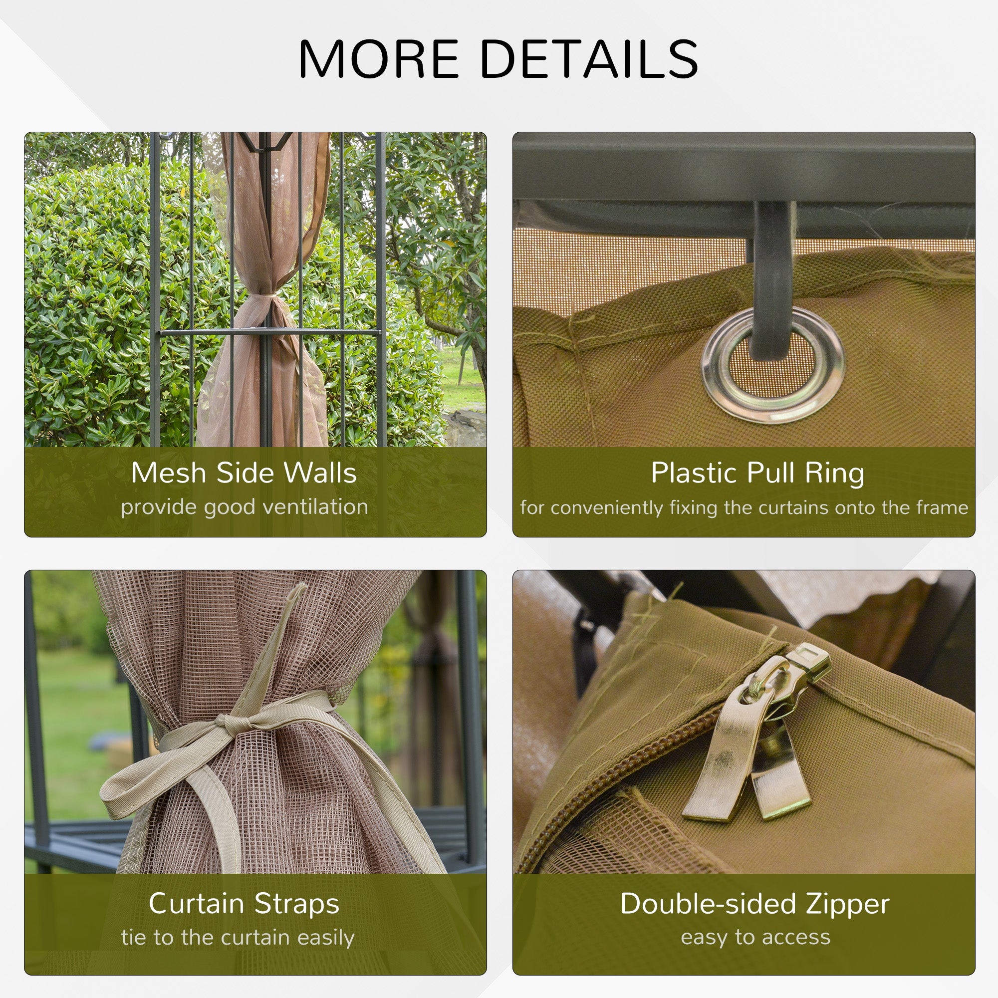 10' x 10' Steel Gazebo Canopy - Brown Mesh Curtains-DECOROLALA