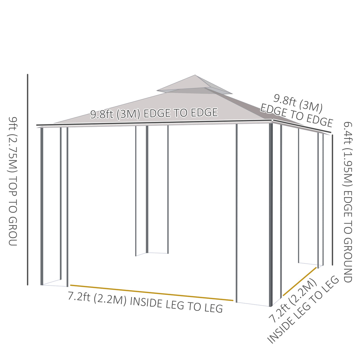 10' x 10' Steel Gazebo Canopy - Brown Mesh Curtains-Gazebos-DECOROLALA
