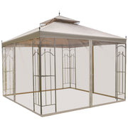 10' x 10' Steel Gazebo Canopy - Brown Mesh Curtains-DECOROLALA