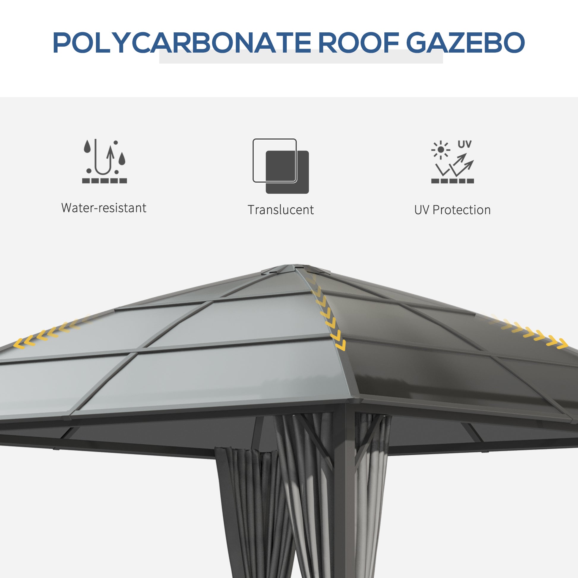 10' x 10' UV60+ Gazebo with Polycarbonate Roof & Curtains, Dark Grey-DECOROLALA