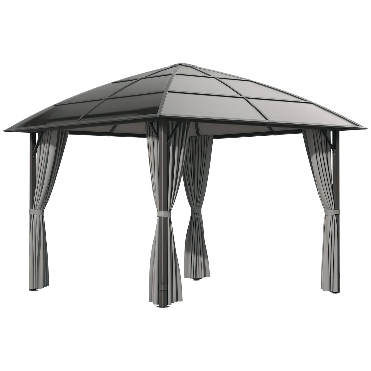 10' x 10' UV60+ Gazebo with Polycarbonate Roof & Curtains, Dark Grey-Gazebos-DECOROLALA