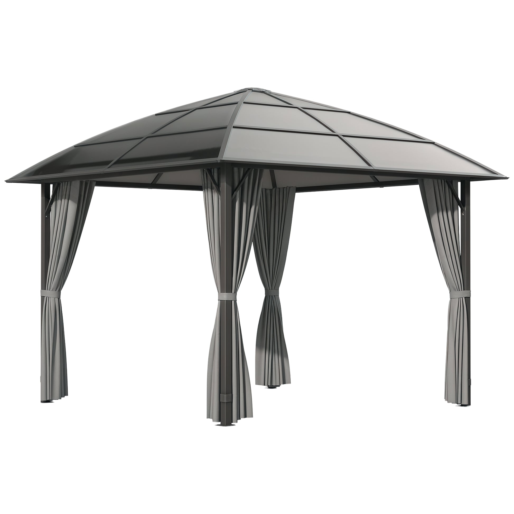 10' x 10' UV60+ Gazebo with Polycarbonate Roof & Curtains, Dark Grey-DECOROLALA