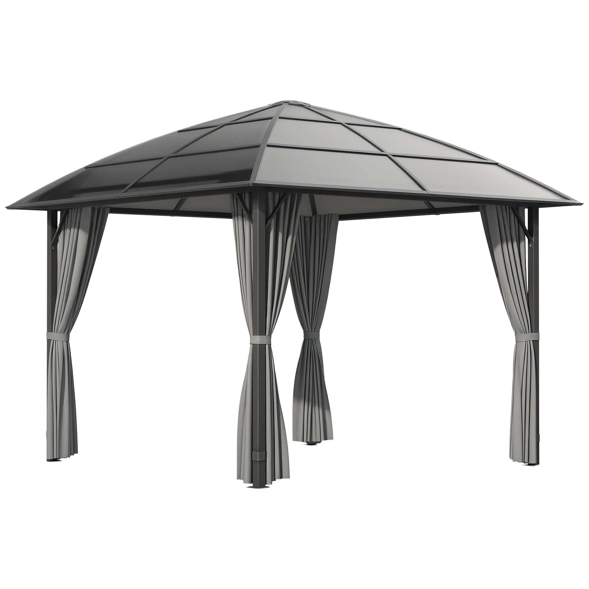 10' x 10' UV60+ Gazebo with Polycarbonate Roof & Curtains, Dark Grey-DECOROLALA