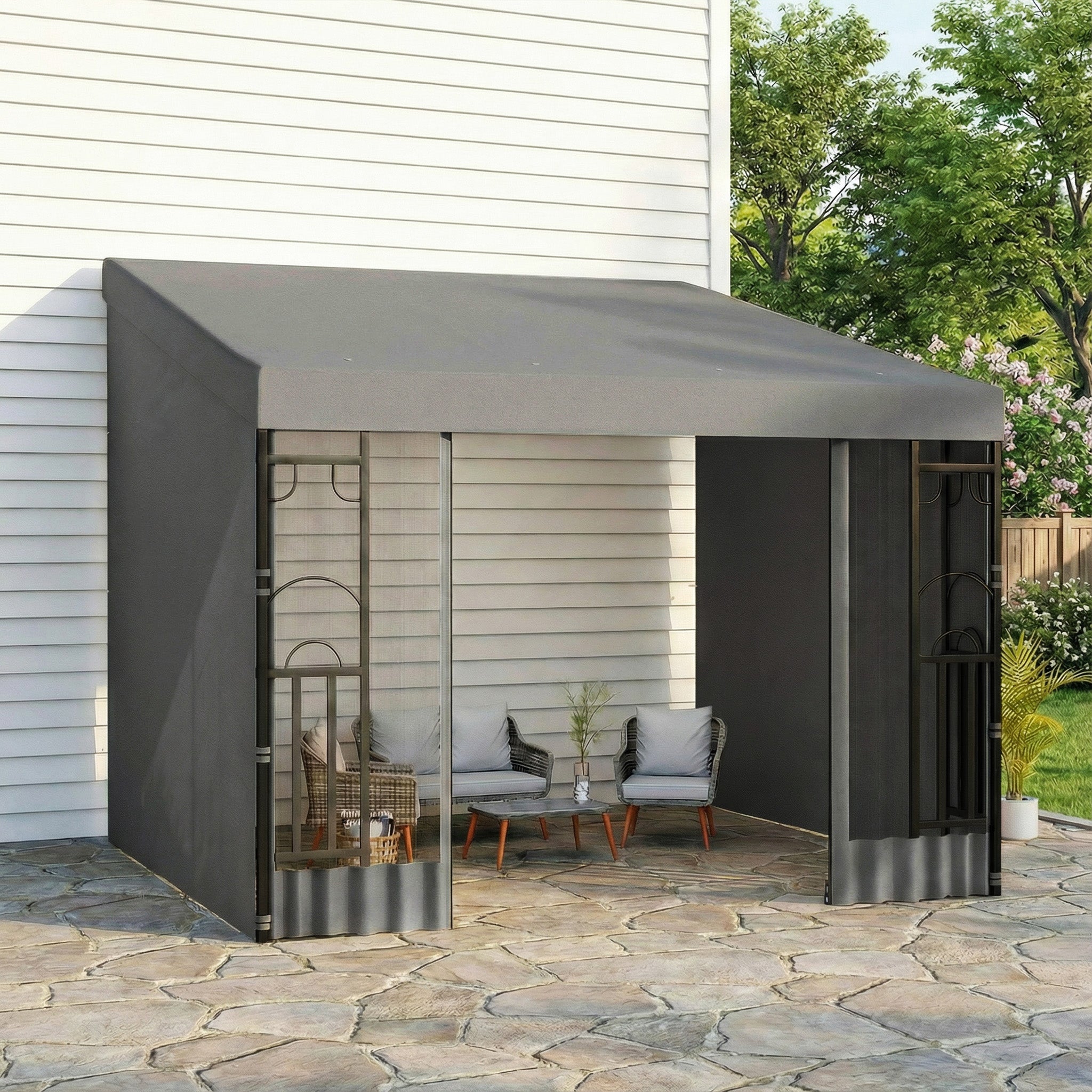 10' x 10' Wall Pergola - Dark Grey Gazebo-DECOROLALA
