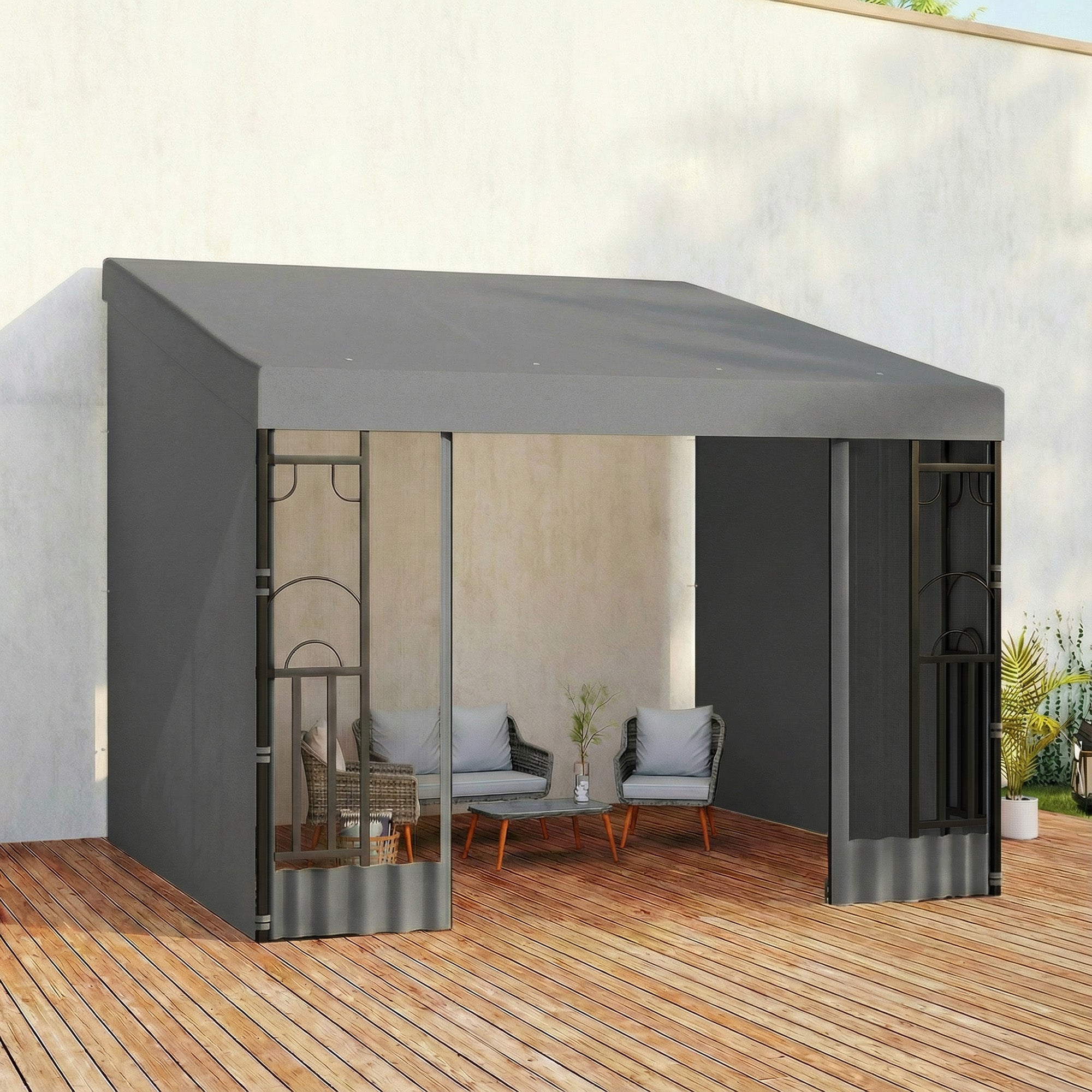 10' x 10' Wall Pergola - Dark Grey Gazebo-DECOROLALA