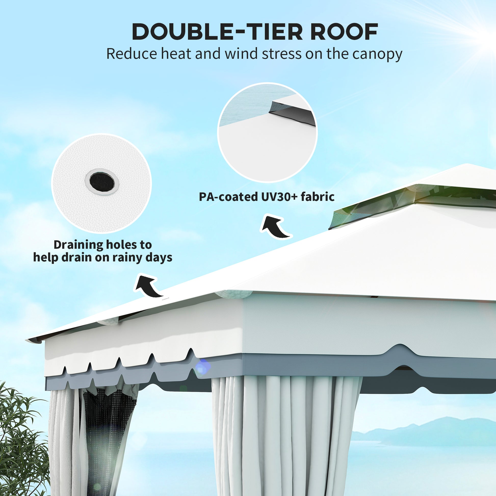 10' x 12' Double Roof Patio Gazebo with Netting - Grey-DECOROLALA