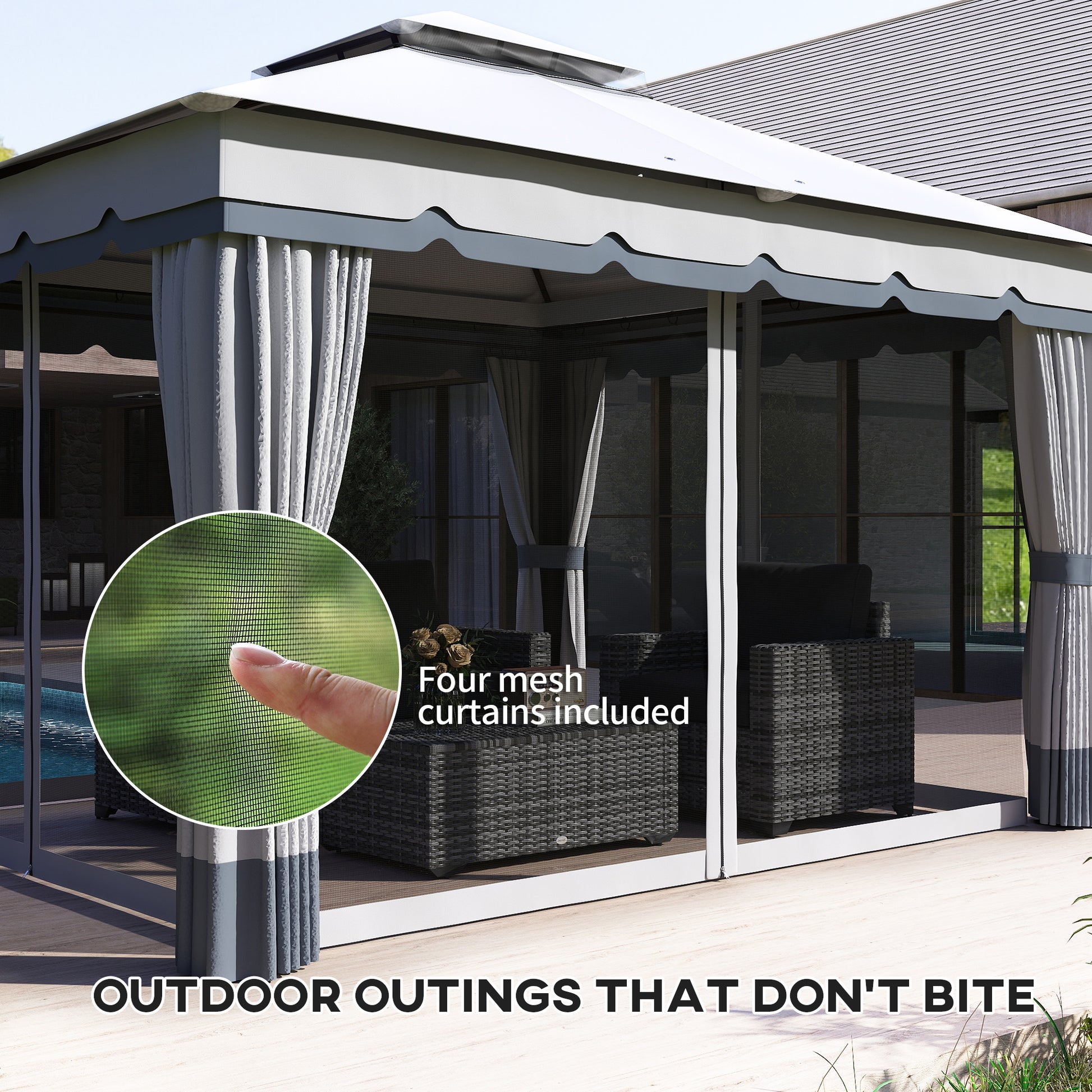 10' x 12' Double Roof Patio Gazebo with Netting - Grey-DECOROLALA