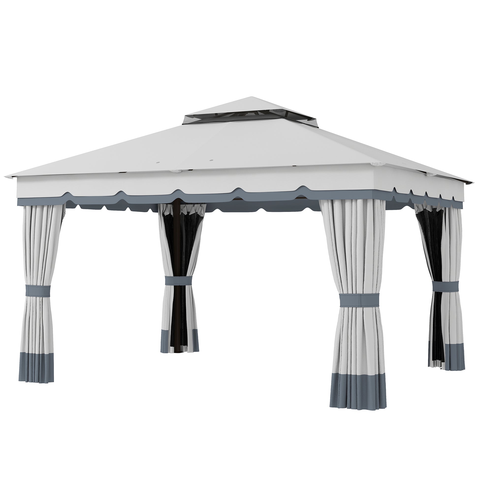 10' x 12' Double Roof Patio Gazebo with Netting - Grey-DECOROLALA