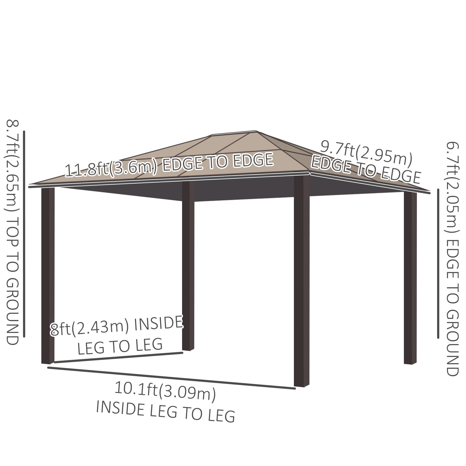 10' x 12' Hardtop Gazebo - Aluminum Frame Polycarbonate Roof Brown-DECOROLALA