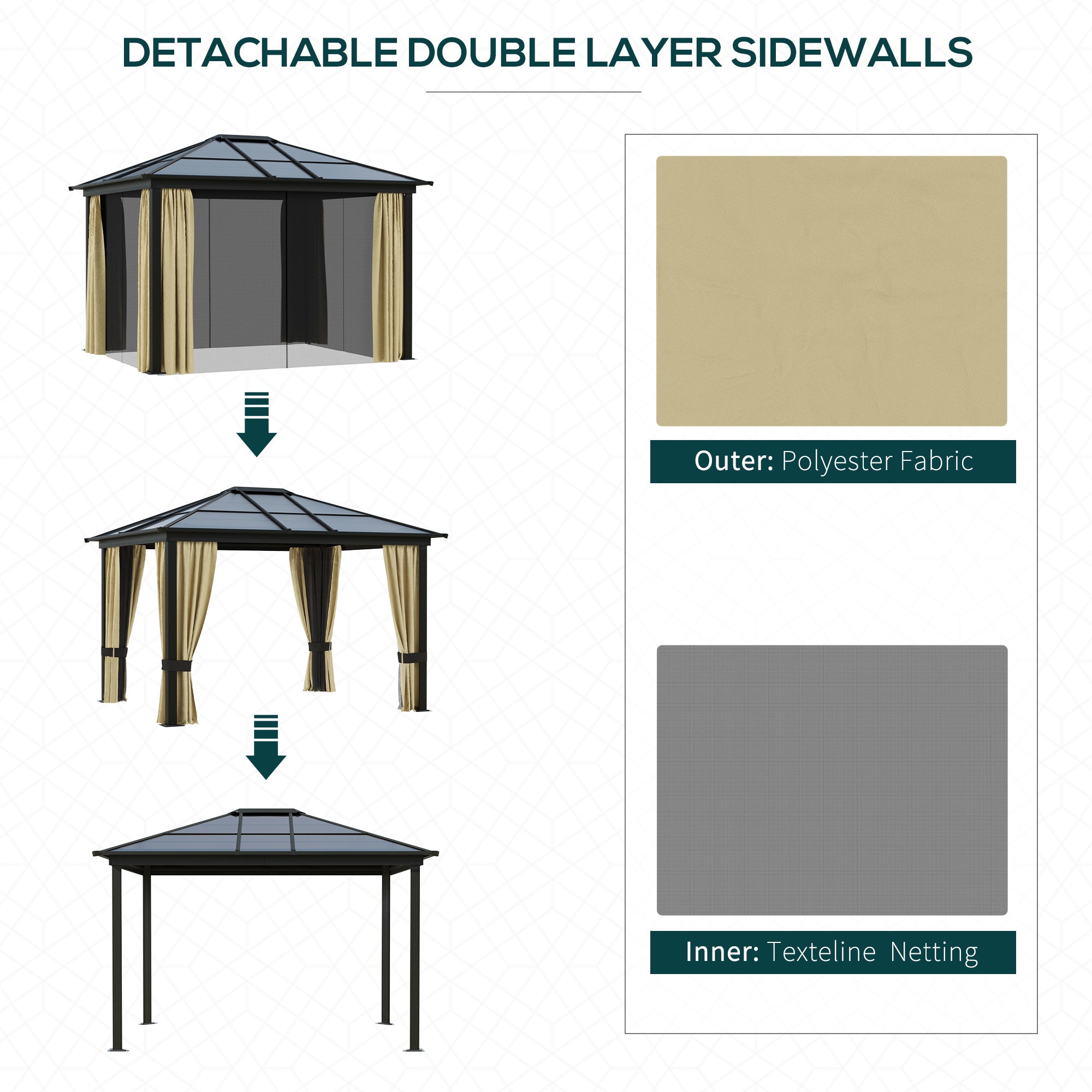 10' x 12' Hardtop Gazebo - Aluminum Frame Polycarbonate Roof Brown-DECOROLALA