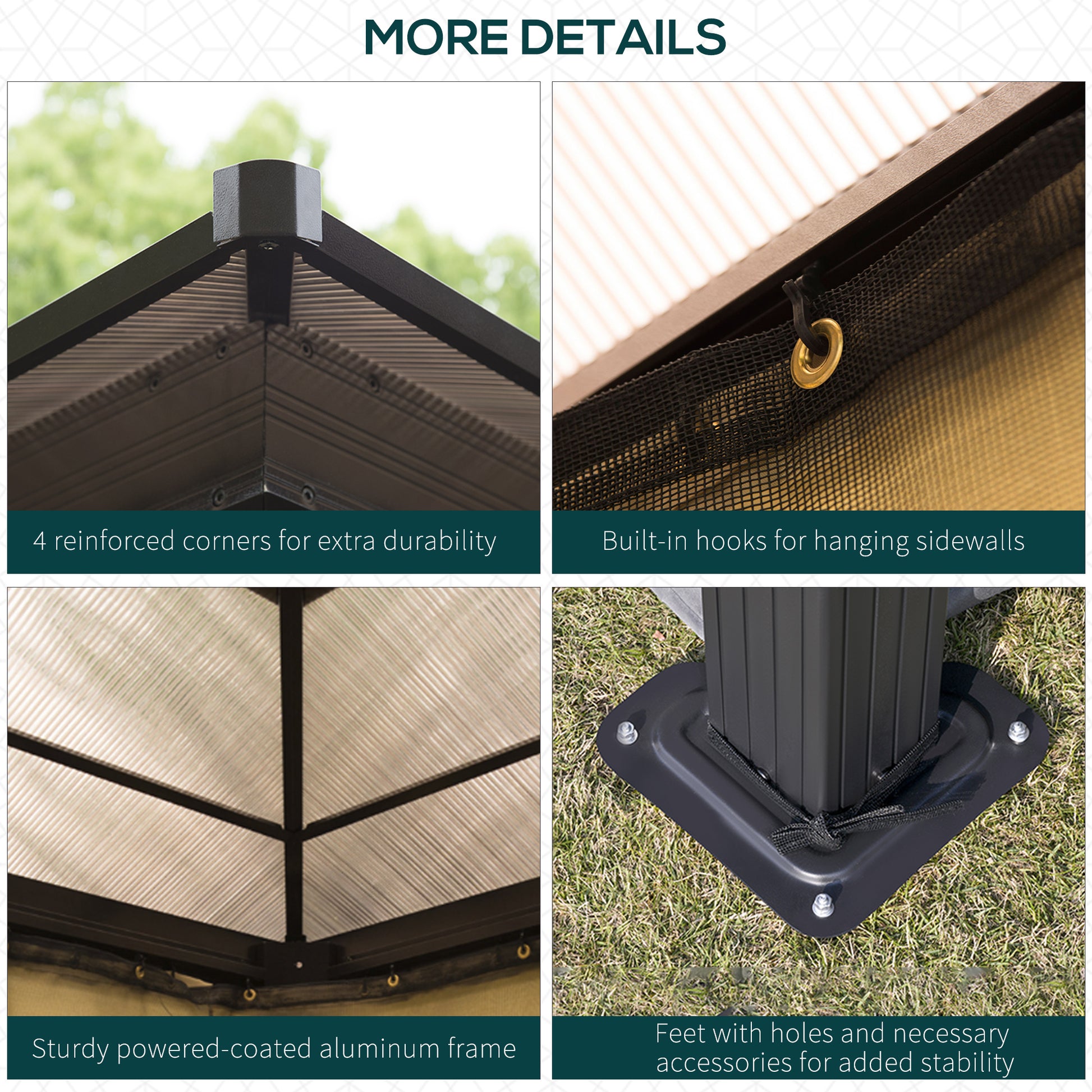 10' x 12' Hardtop Gazebo - Aluminum Frame Polycarbonate Roof Brown-DECOROLALA
